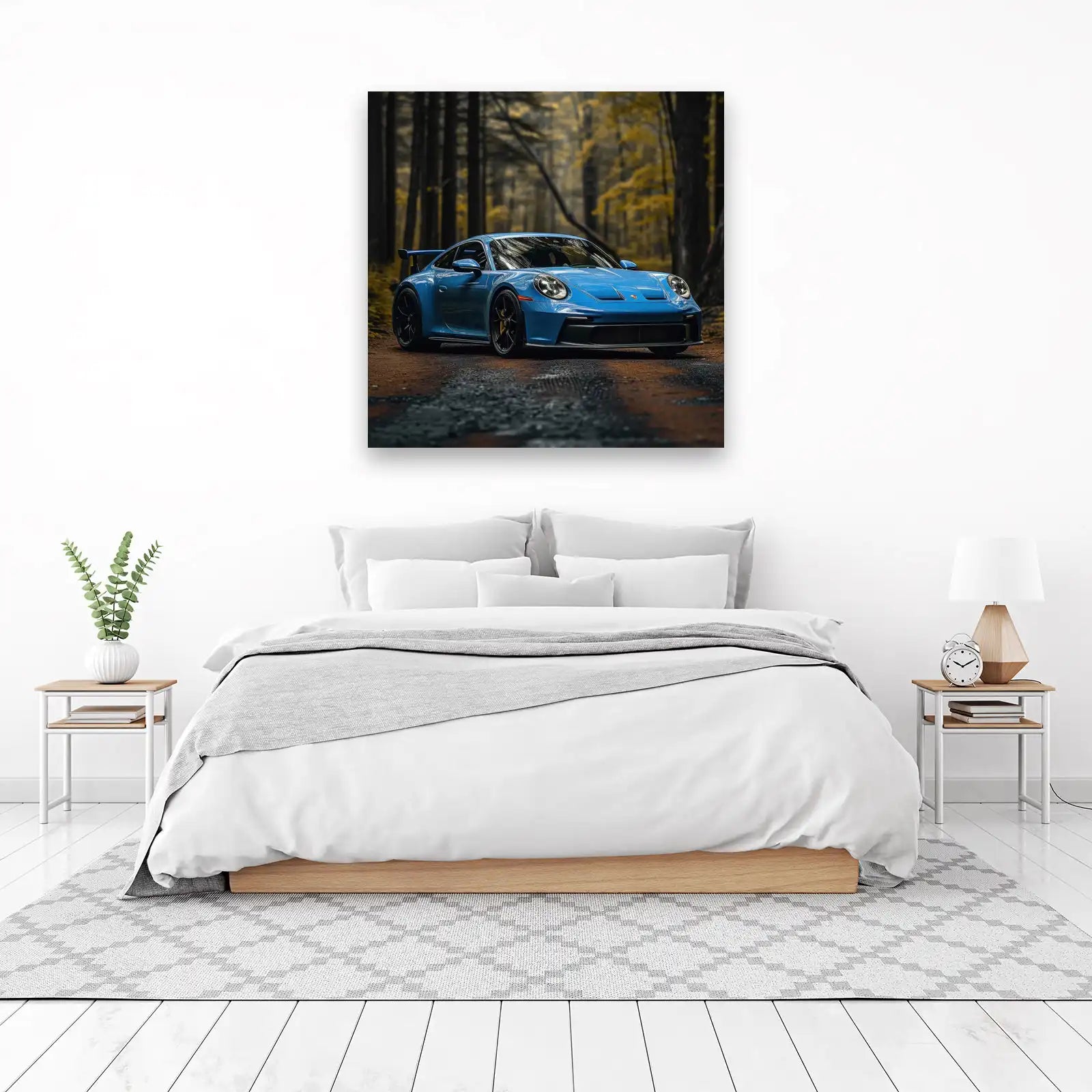Bold Blue Porsche GT3 Forest Wall Art