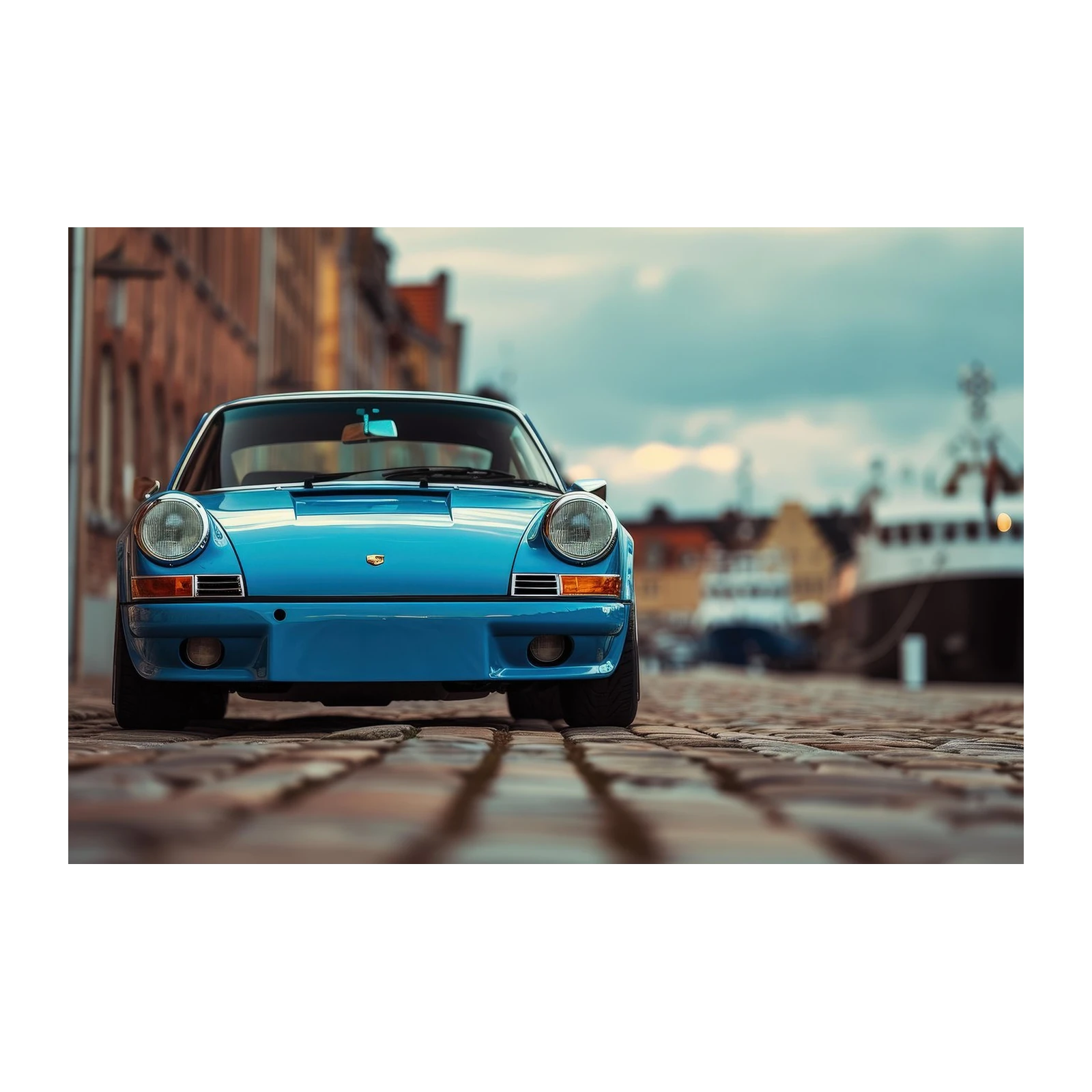 Vintage Blue Porsche 911 Coastal Vibes Wall Art
