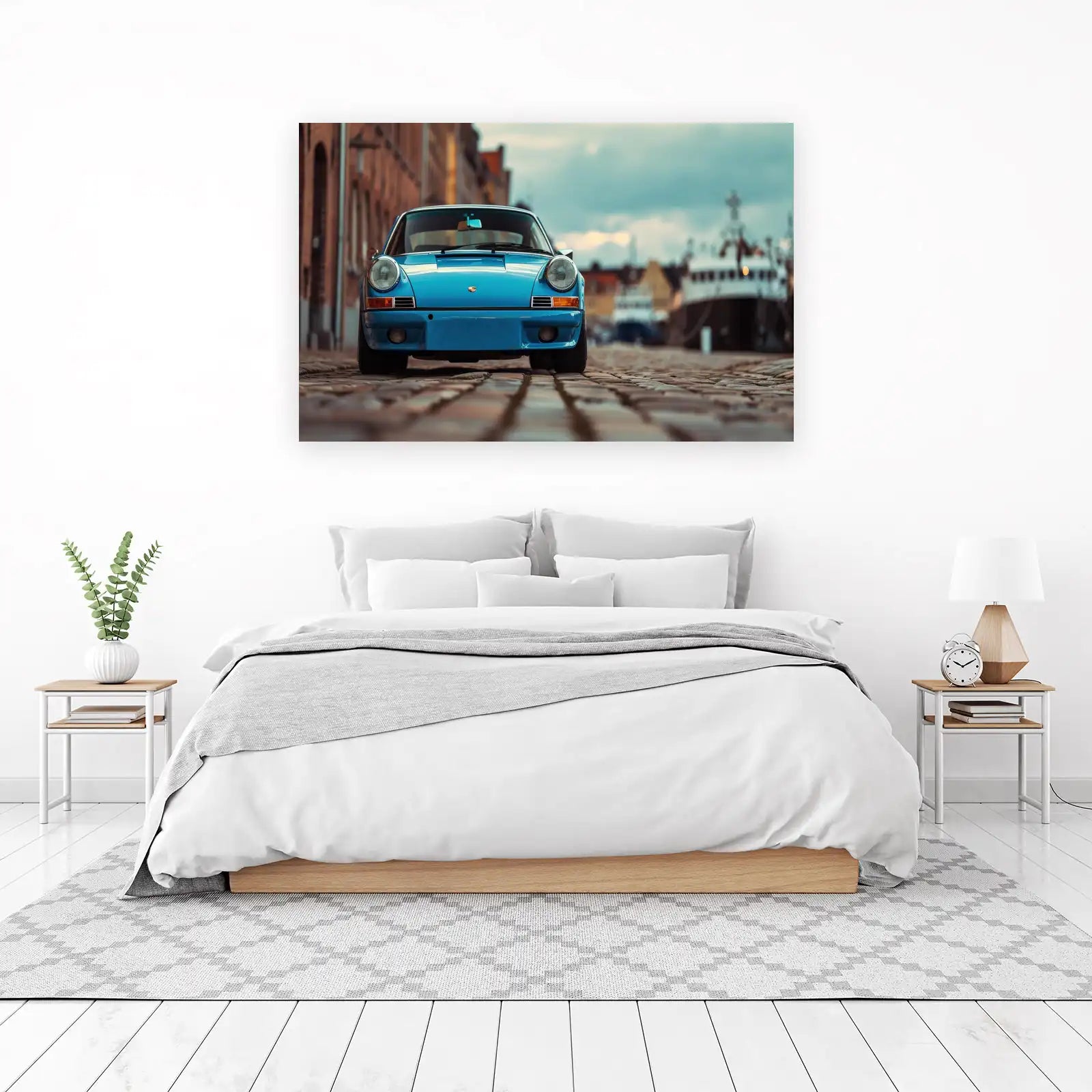 Vintage Blue Porsche 911 Coastal Vibes Wall Art