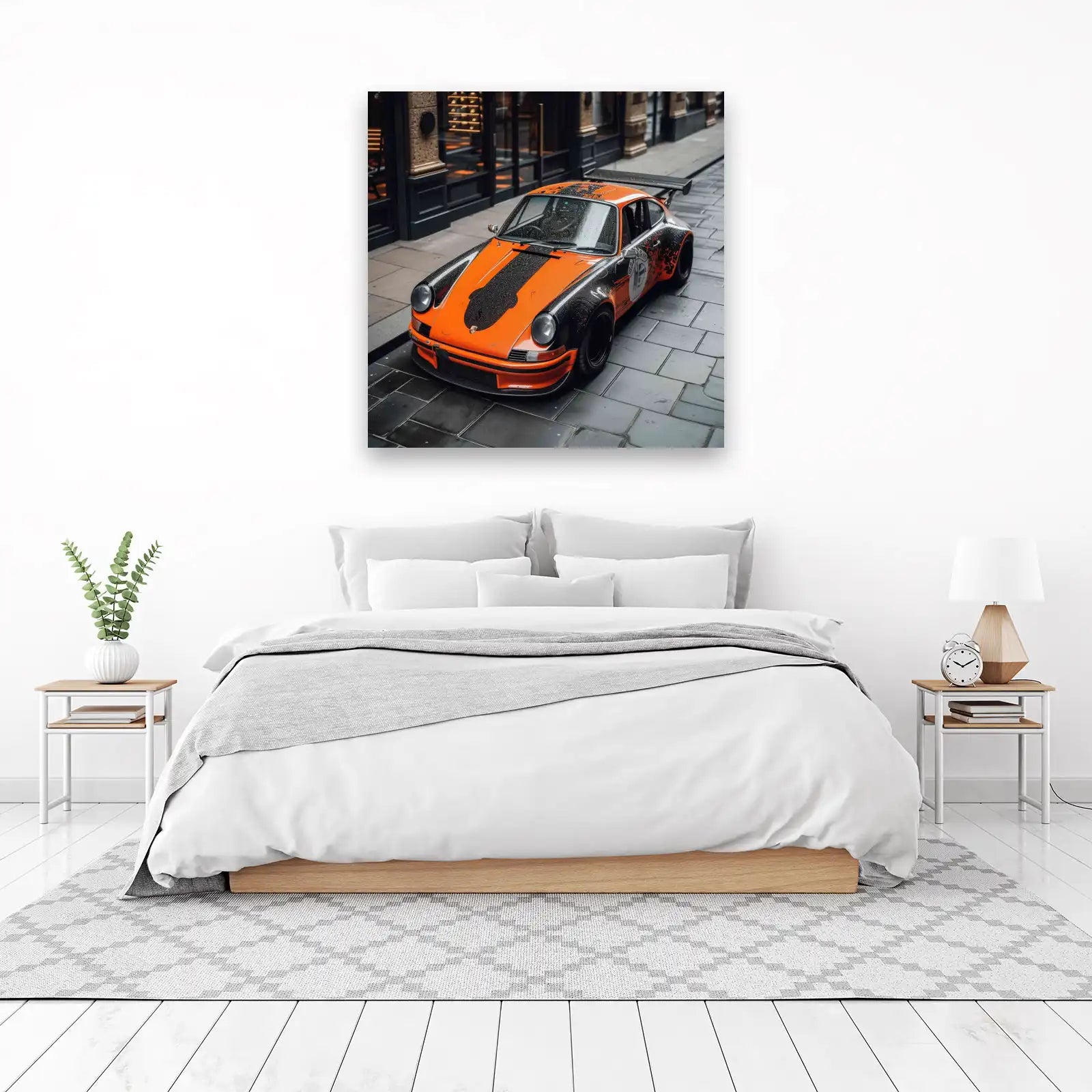 Vintage Porsche 911 Race Car Orange Wall Art