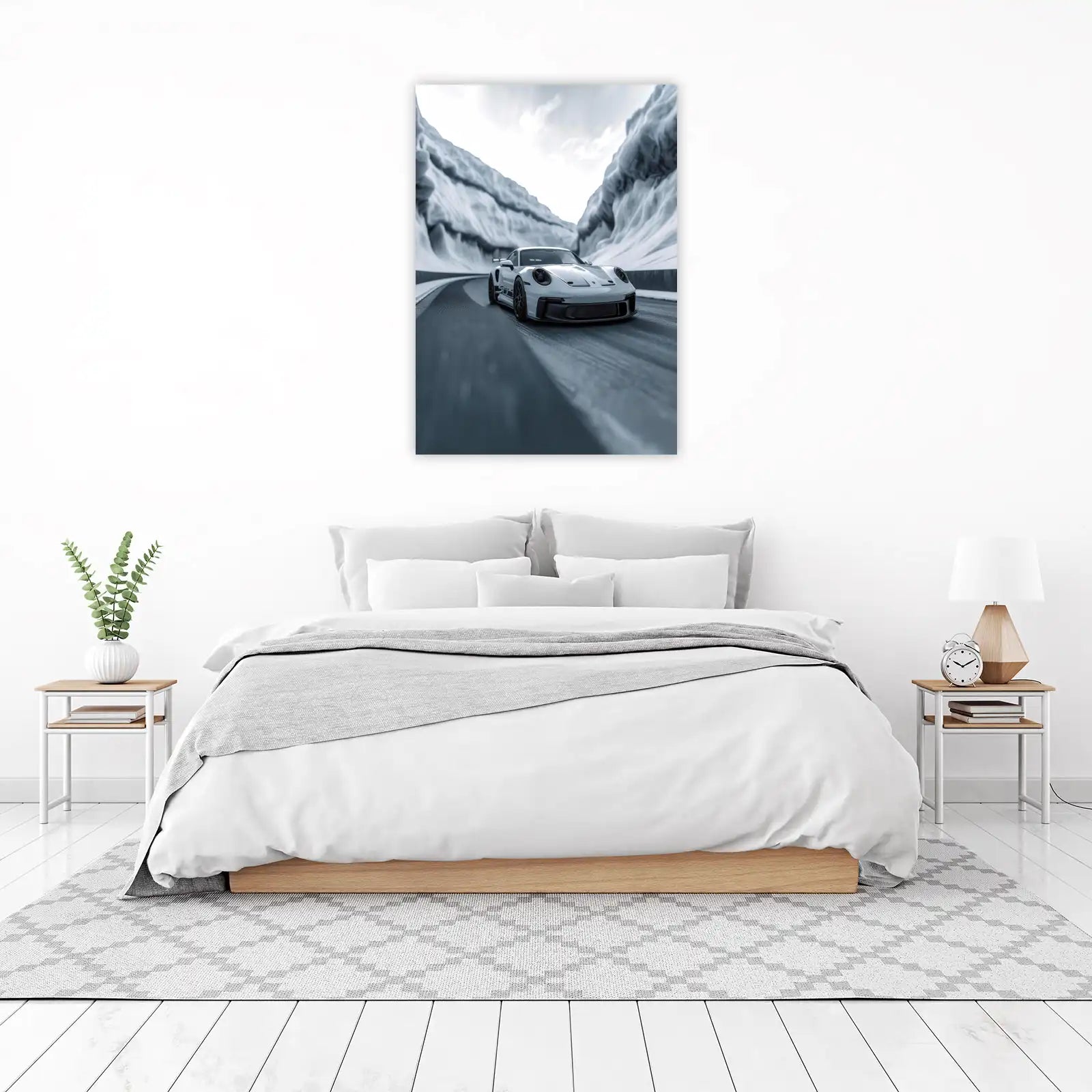 Sleek Porsche in Snowy Canyon Wall Art