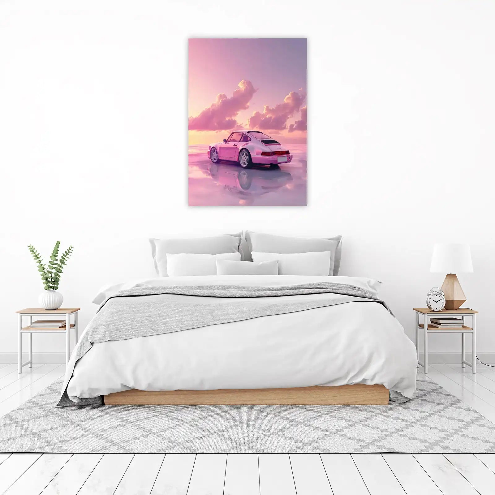 Retro Pink Porsche Sunset Wall Art