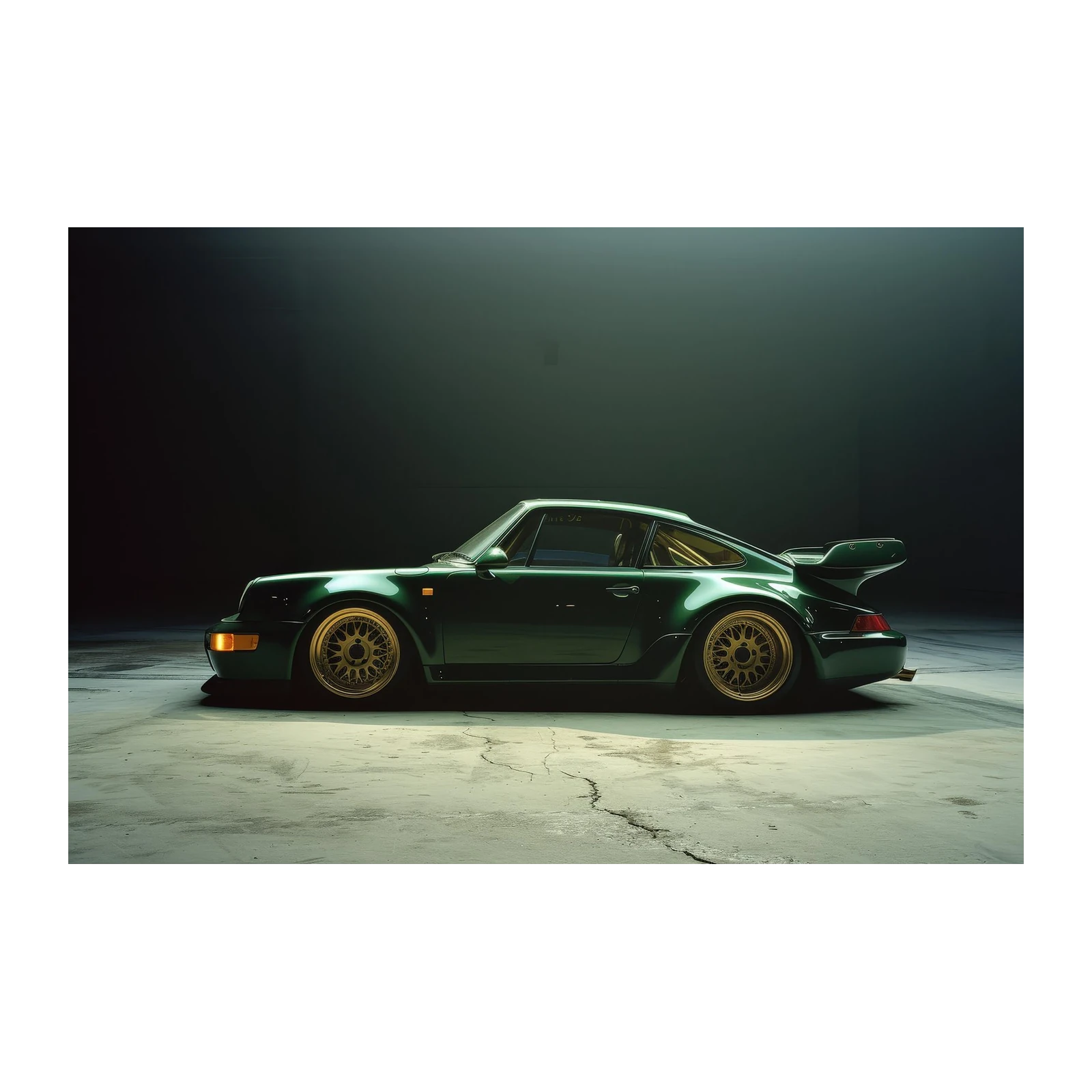 Classic Green Porsche Winged Sports Car Wall Art