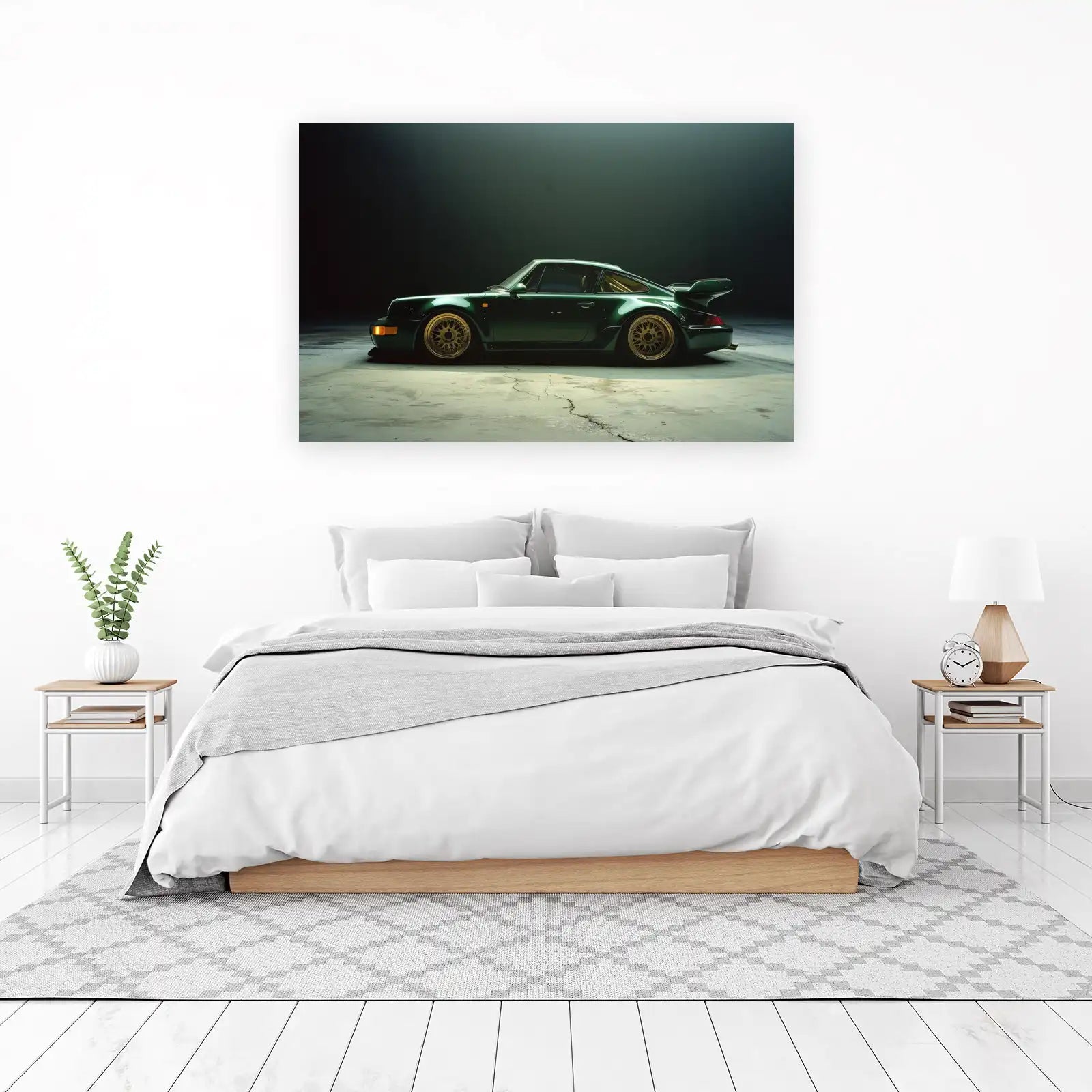 Classic Green Porsche Winged Sports Car Wall Art