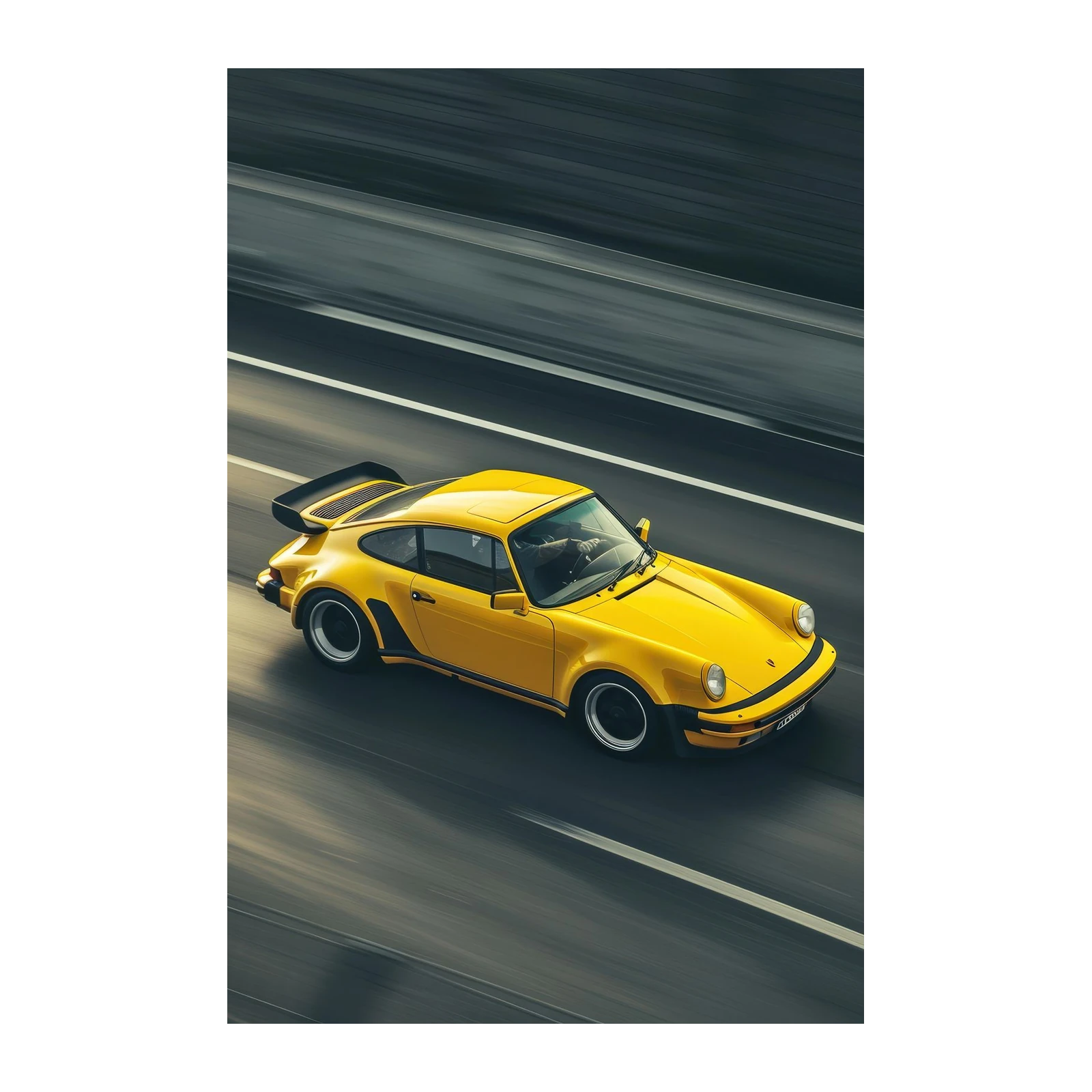 Vintage Yellow Porsche on Highway Wall Art