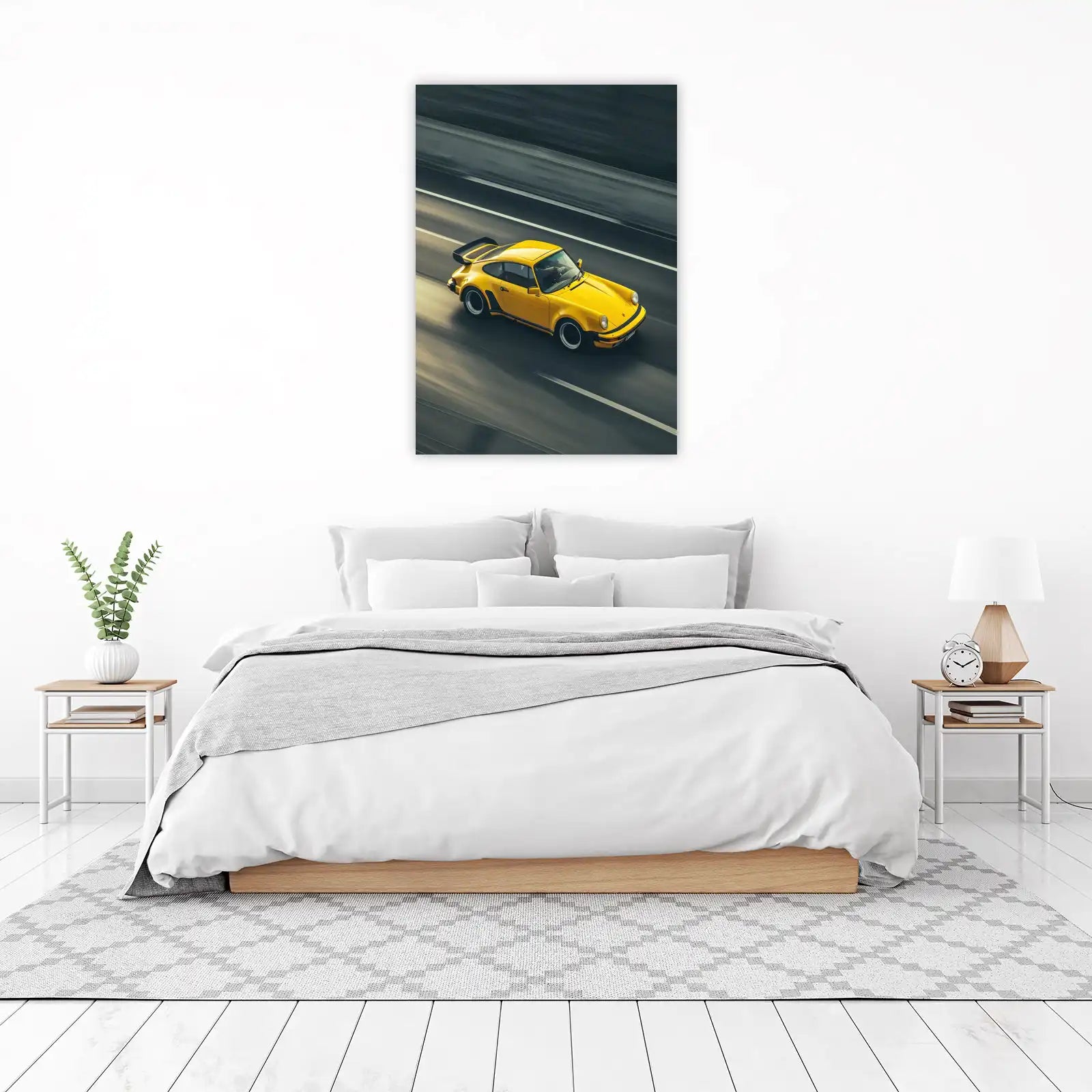 Vintage Yellow Porsche on Highway Wall Art