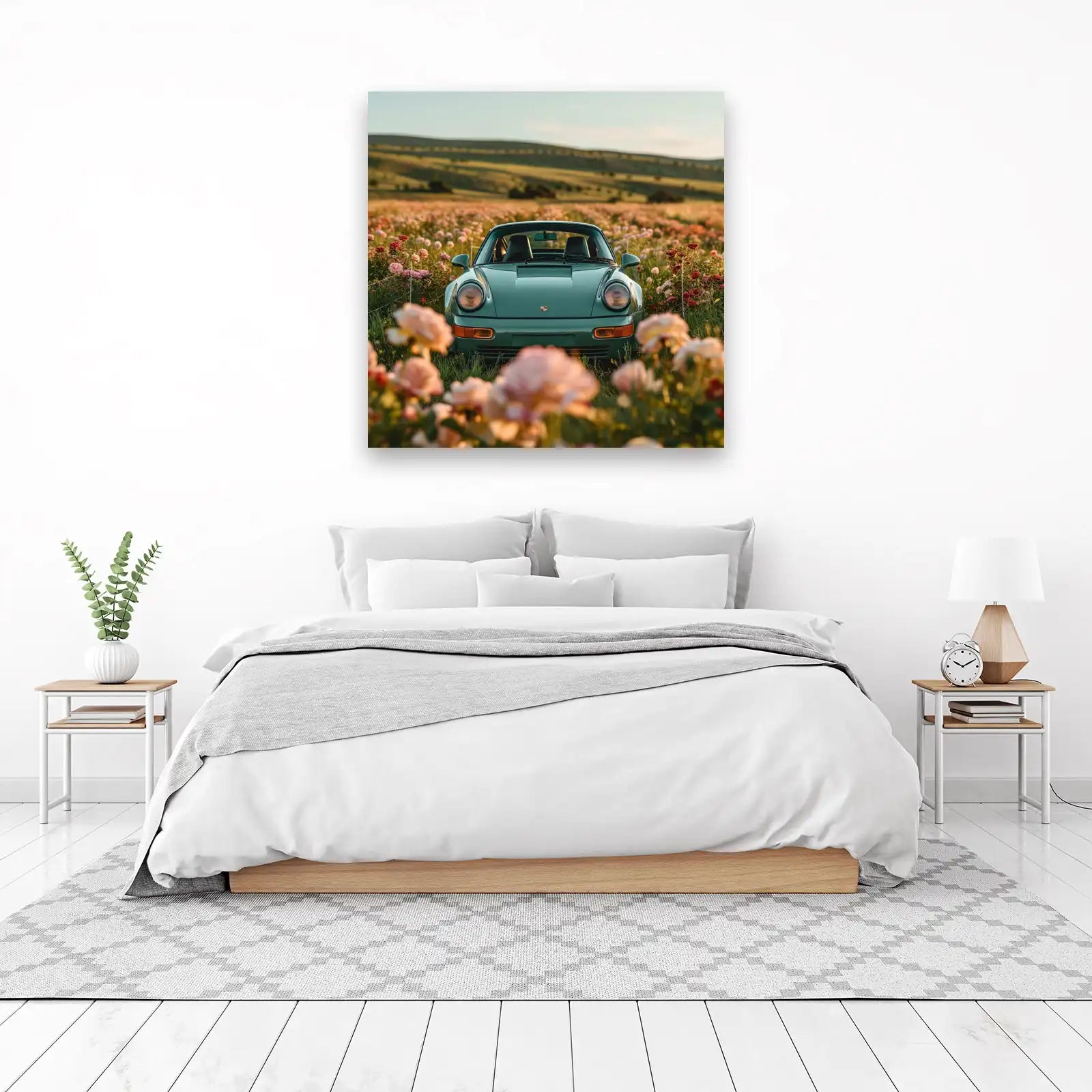 Retro Porsche 911 in Rose Field Wall Art