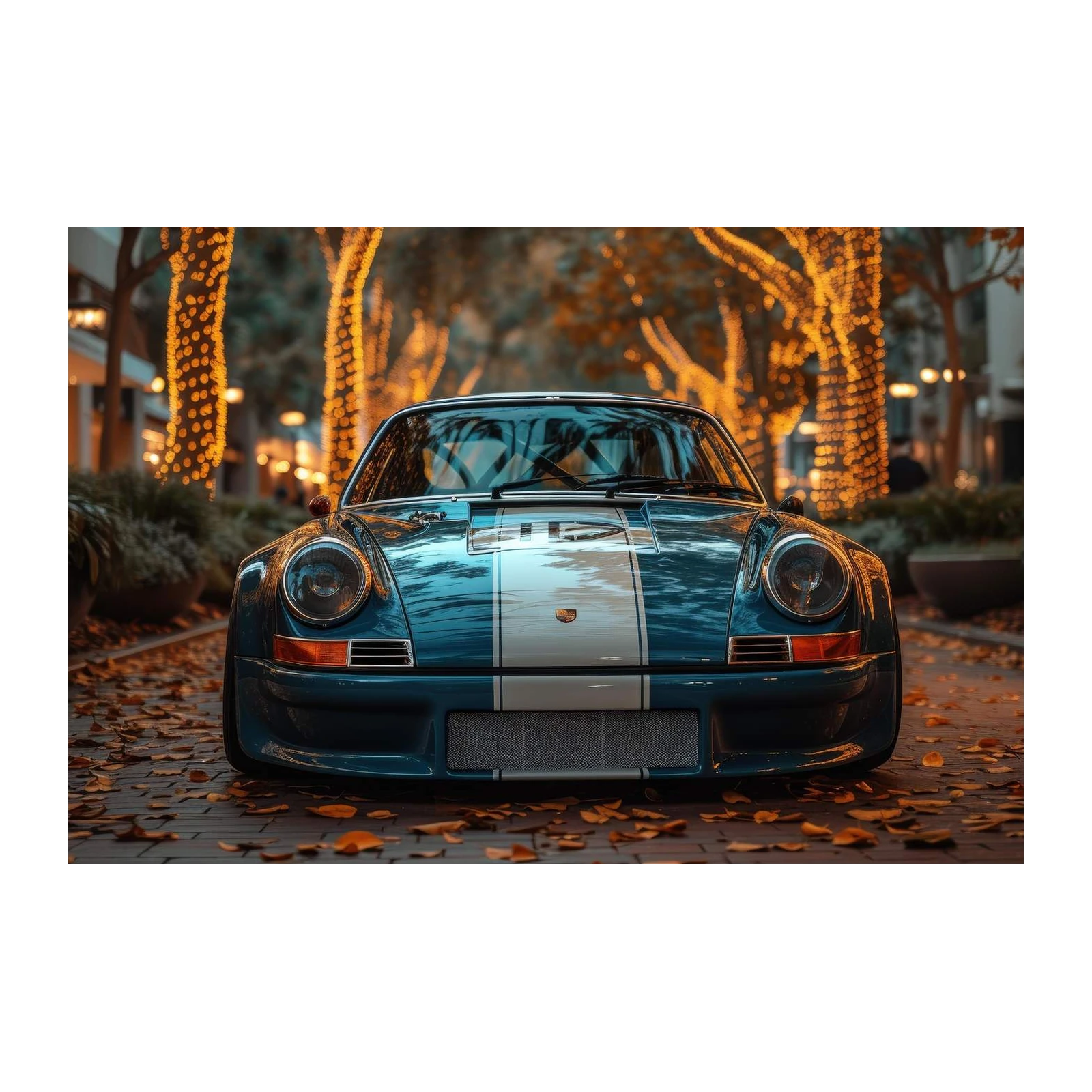 Vintage Blue Porsche Street Scene Wall Art