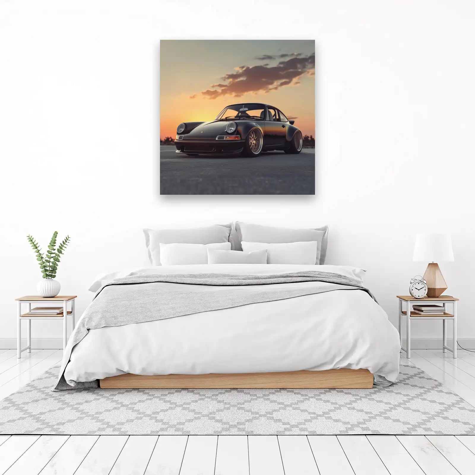 Classic Black Porsche Sunset Wall Art