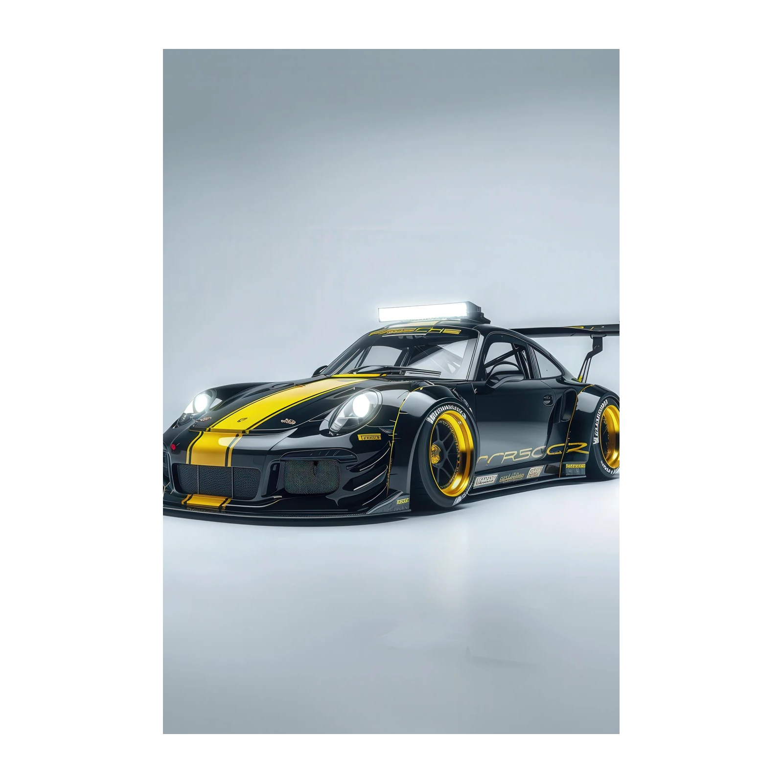 Aggressive Black & Gold Porsche GT3 Wall Art