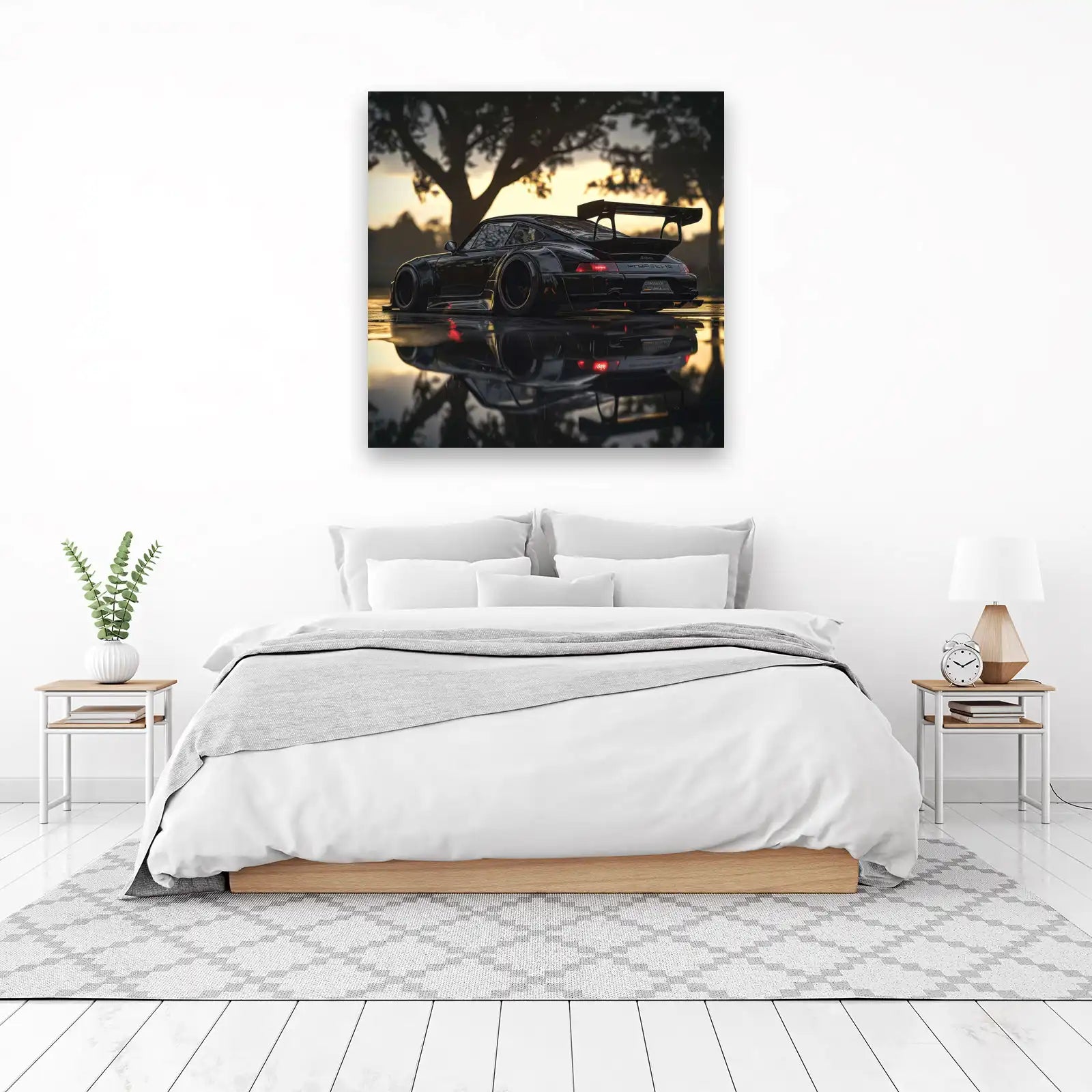 Sleek Black Porsche Custom Widebody Wall Art