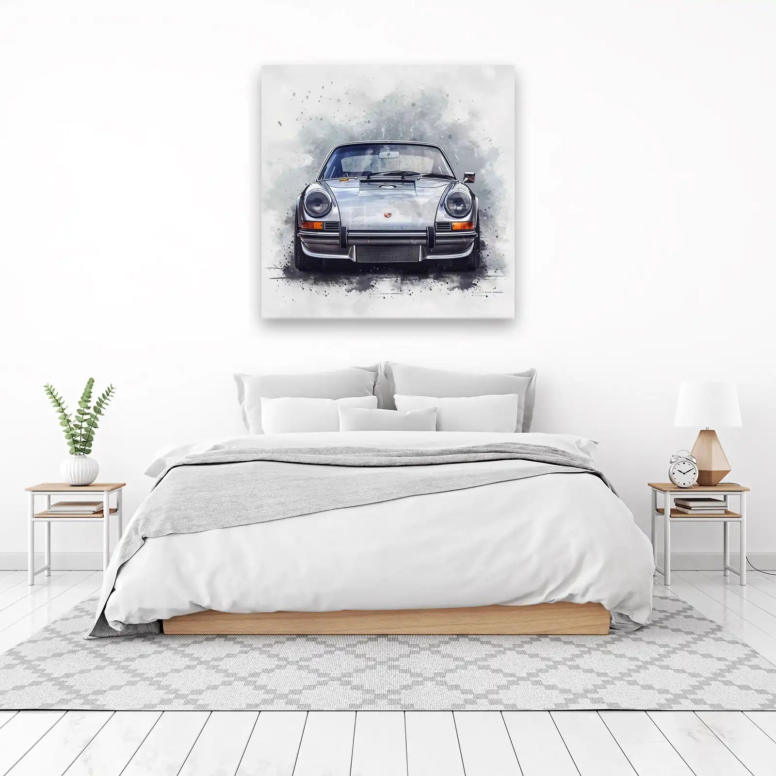 Classic Silver Porsche 911 Watercolor Wall Art