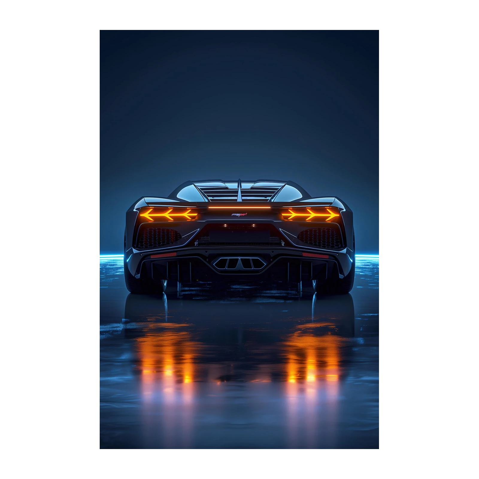 Luxury Sports Car Rear Neon Glow Wall Art