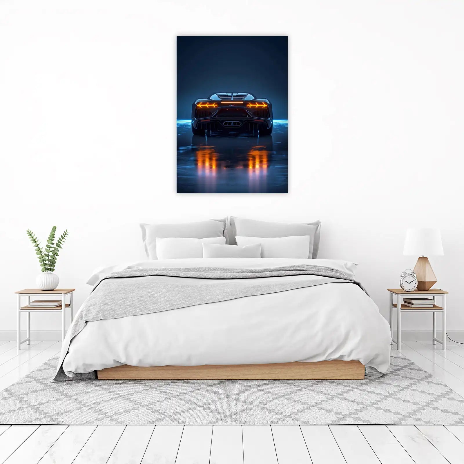 Luxury Sports Car Rear Neon Glow Wall Art