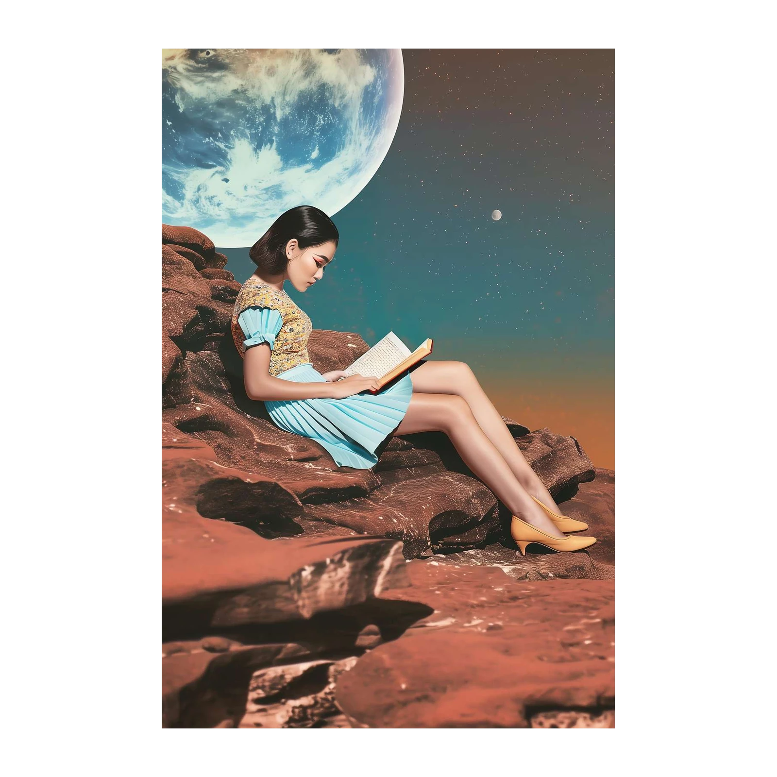 Cosmic Reader: Surreal Space Adventure Wall Art