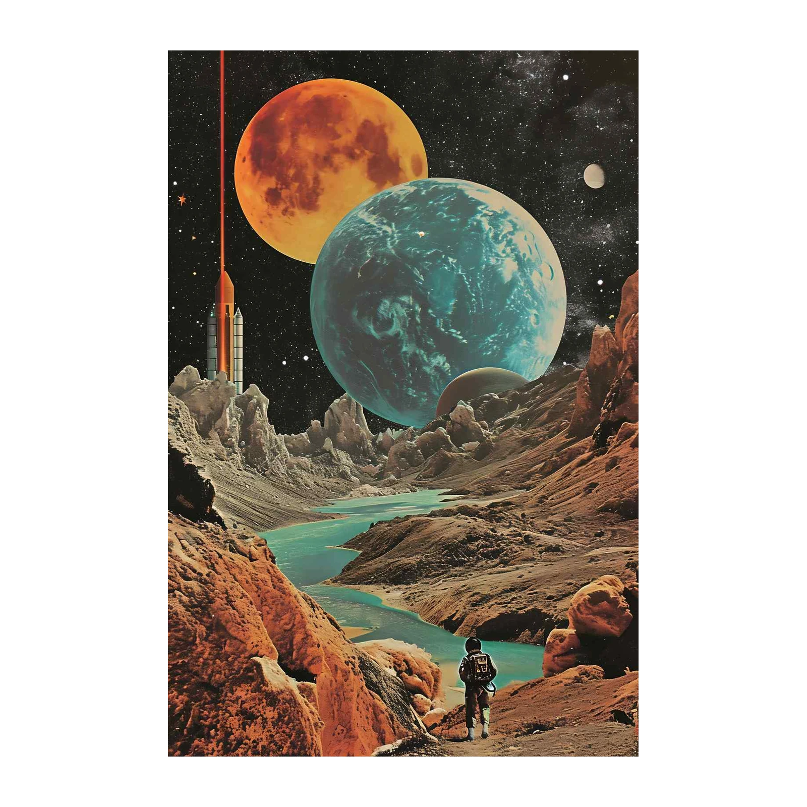 Retro Space Adventure Planetscape Wall Art