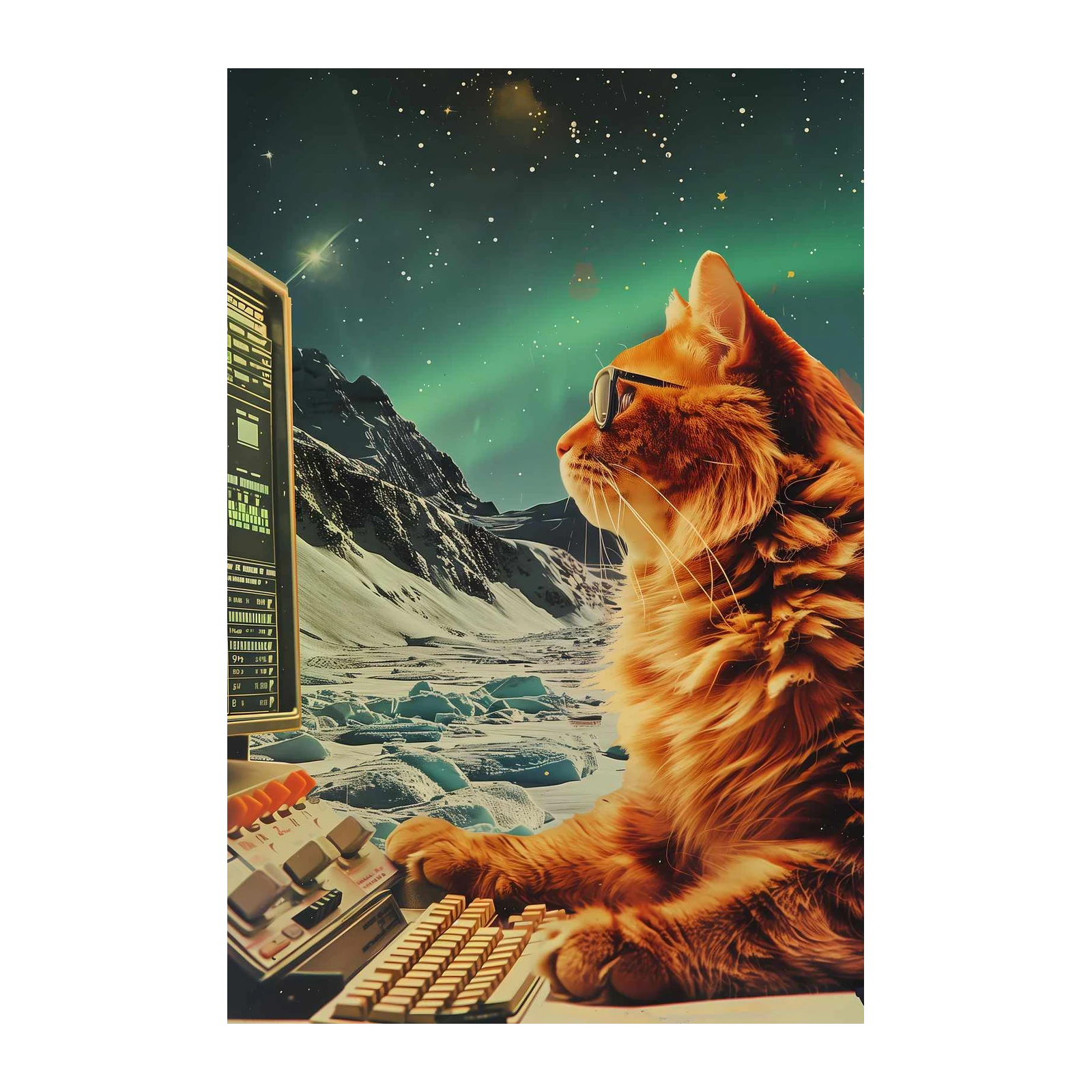 Whimsical Ginger Cat Sci-Fi Art Wall Art