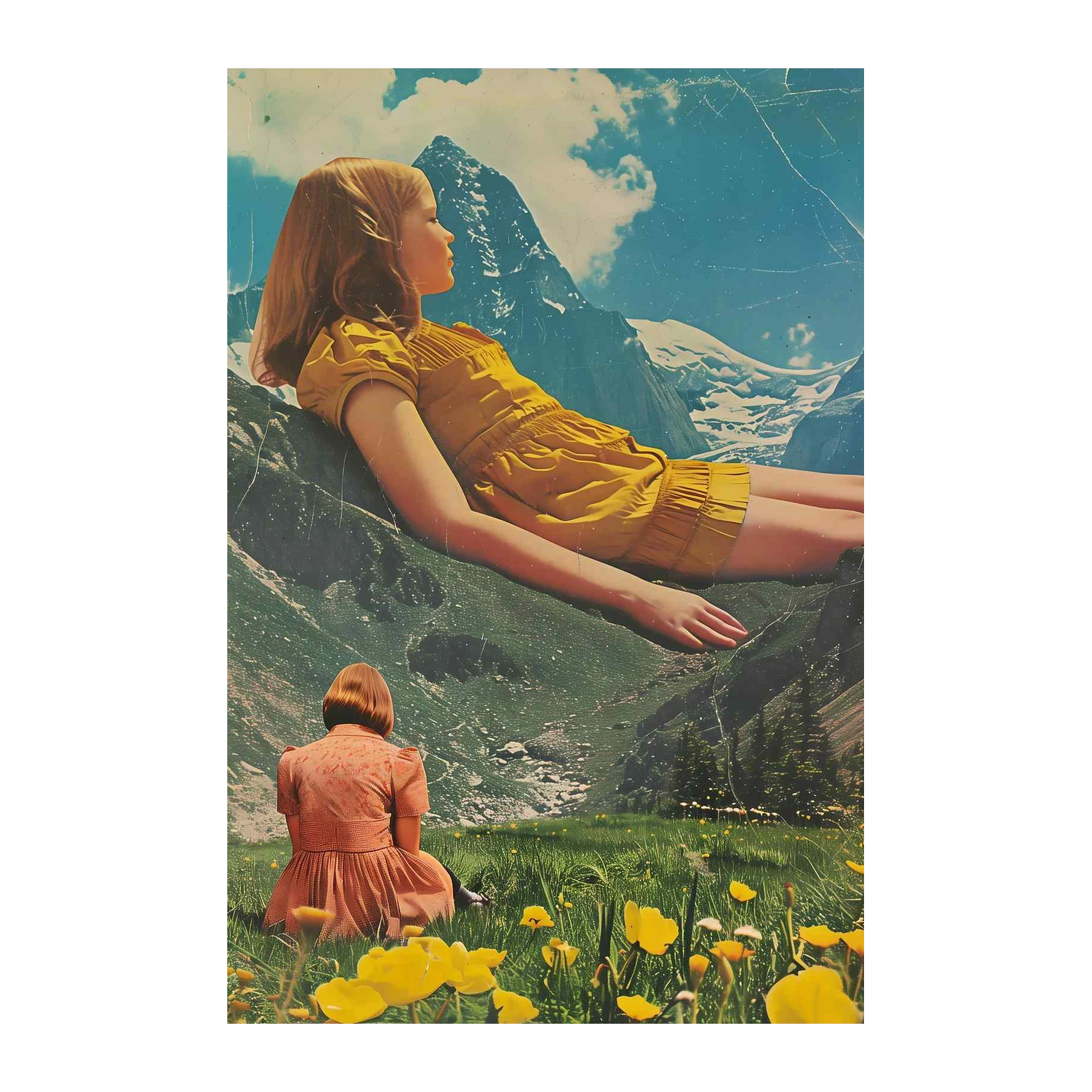 Dreamlike Mountain Escape Yellow Dress Wall Art