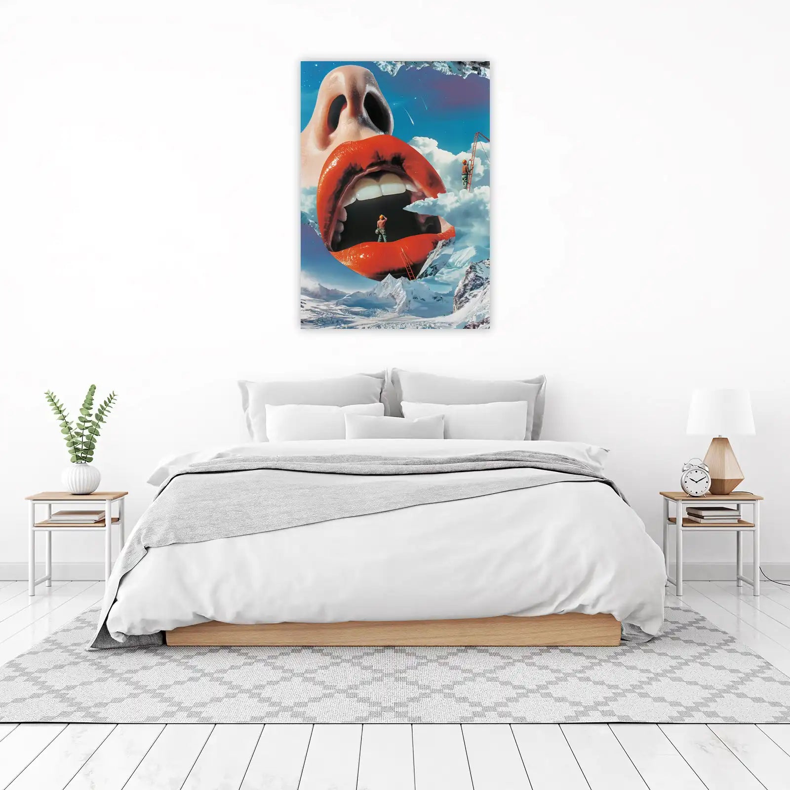 Surreal Dreamscape Red Lips Mountains Wall Art