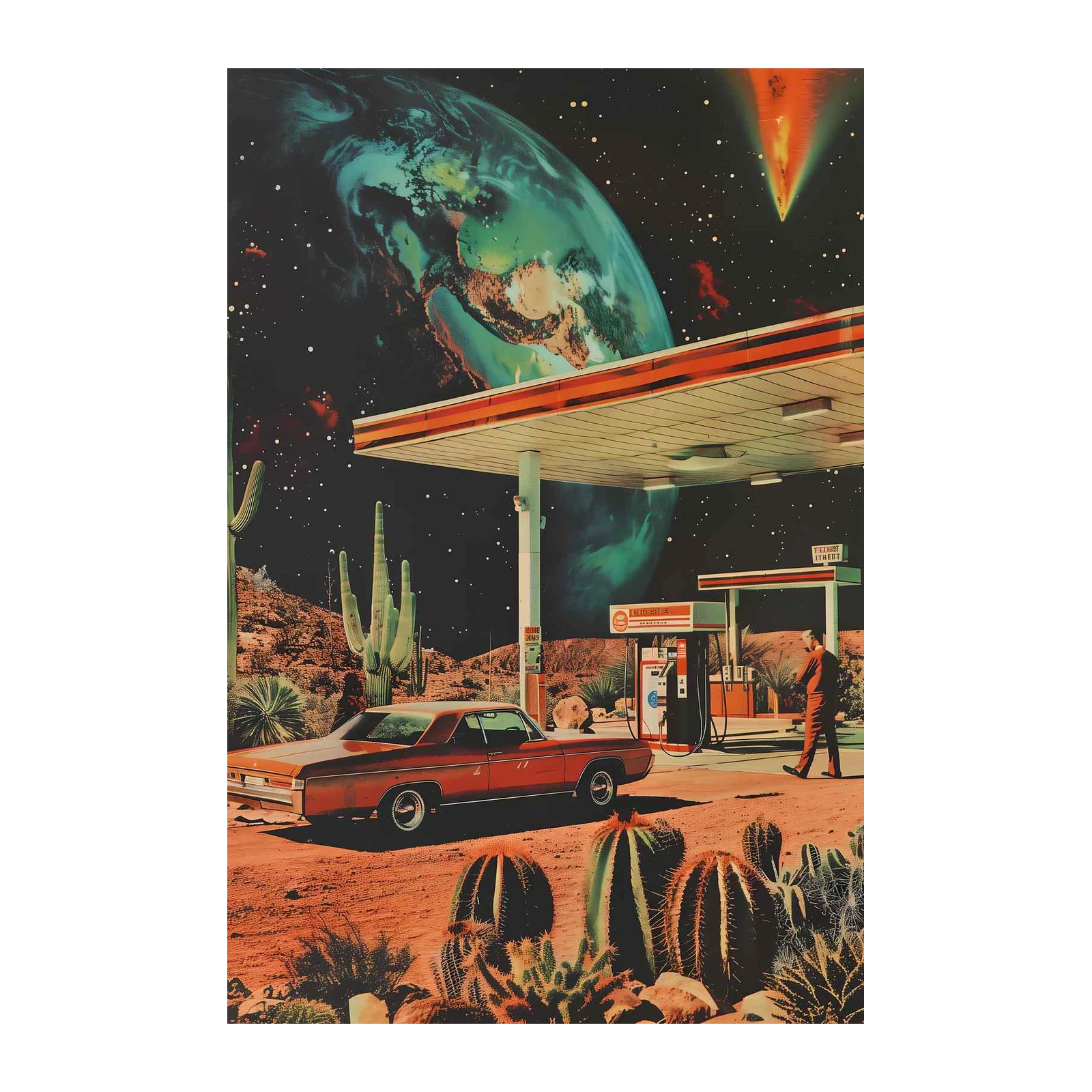 Retro Sci-Fi Desert Gas Station Wall Art