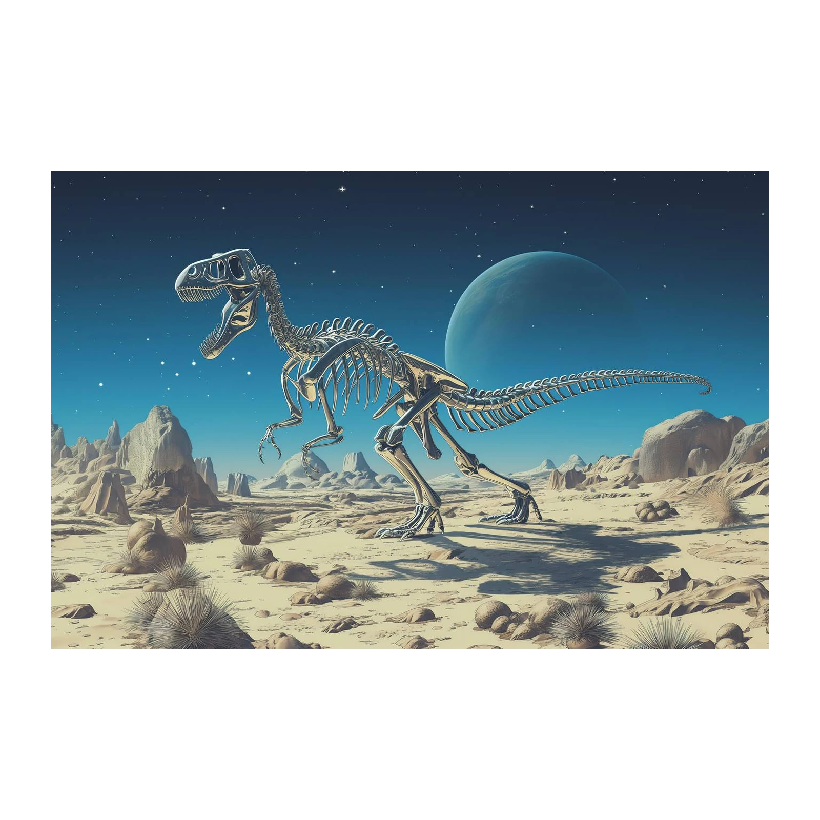 Alien Dinosaur Skeleton Desert Wall Art