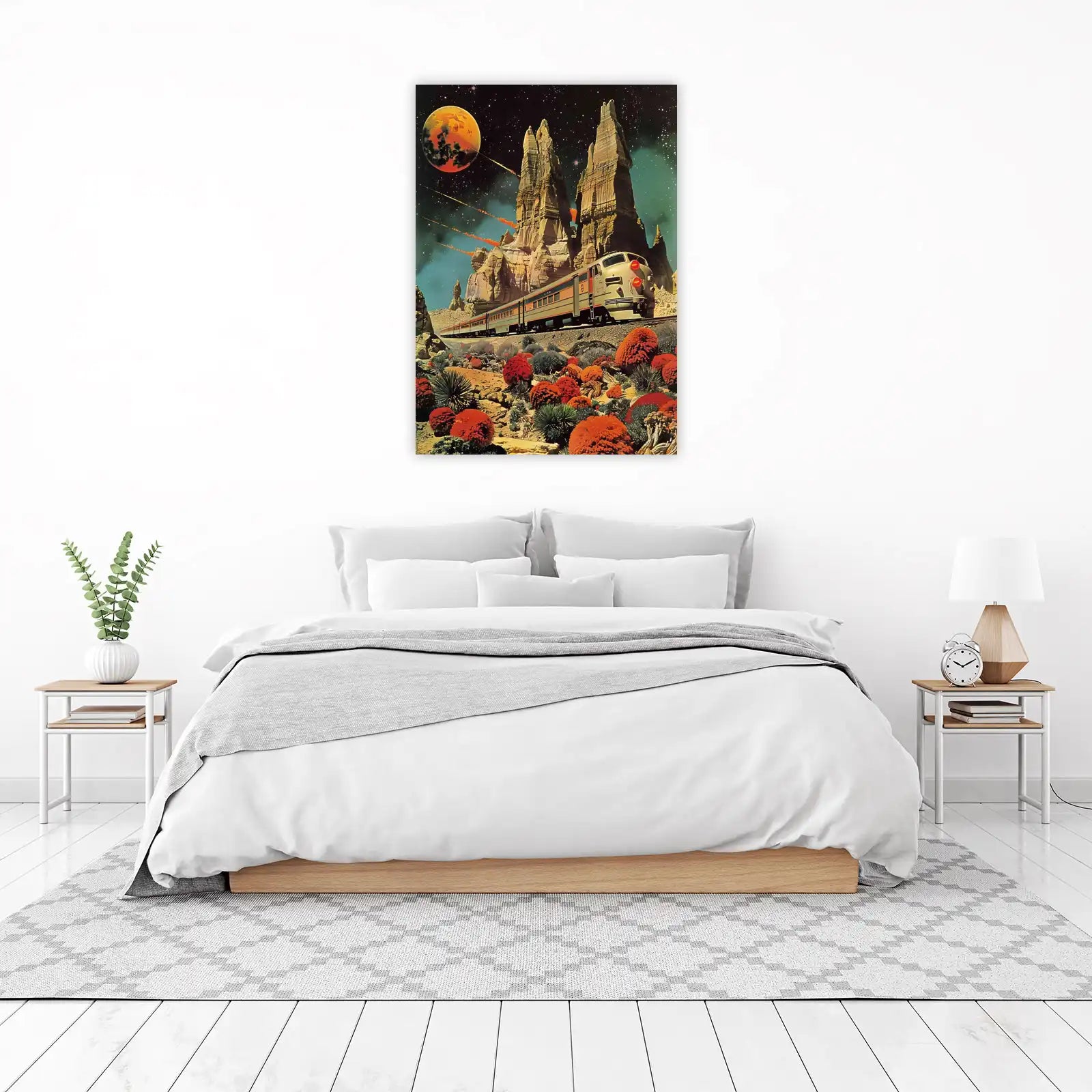 Retro Sci-Fi Train Desert Planet Wall Art