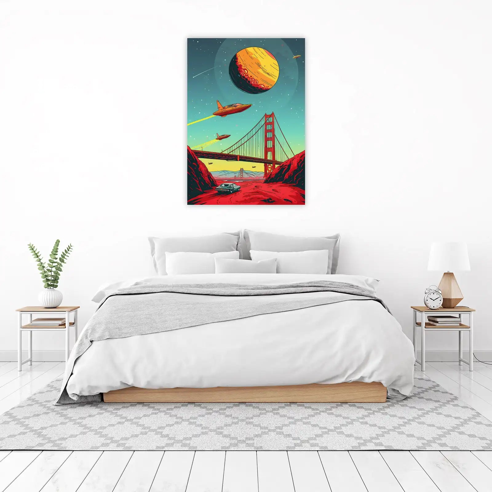 Retro Sci-Fi Golden Gate Spaceships Wall Art