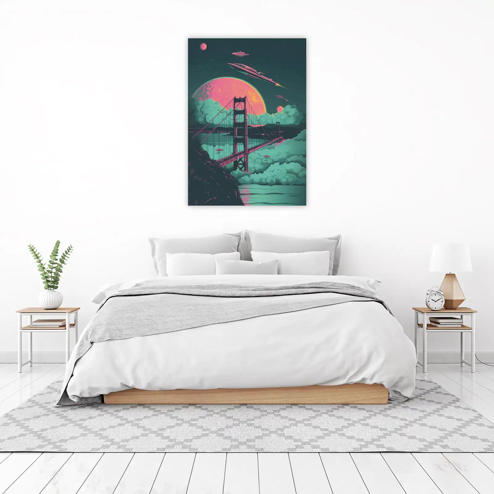 Retro Sci-Fi Golden Gate UFO Wall Art