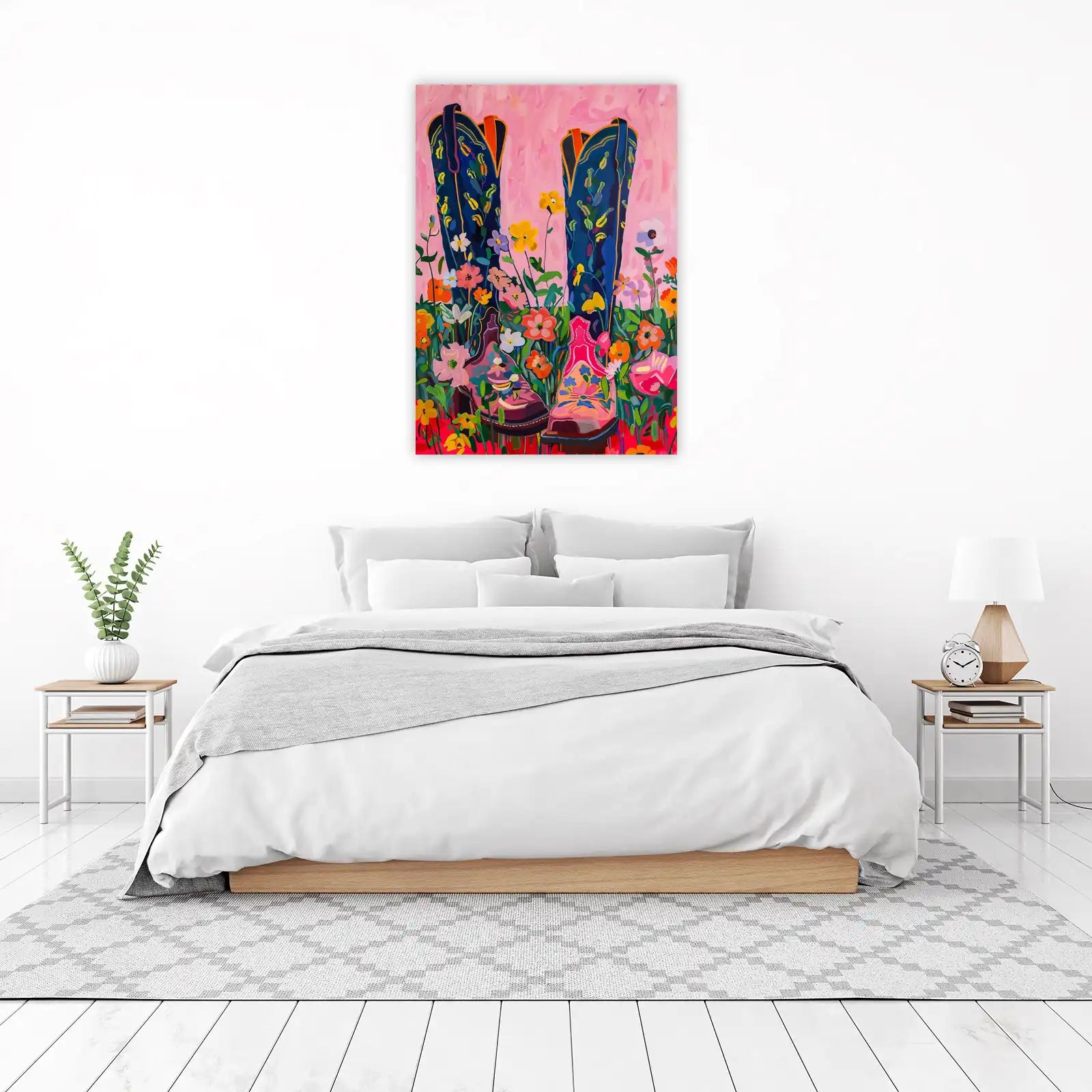 Vibrant Floral Cowboy Boots Wall Art