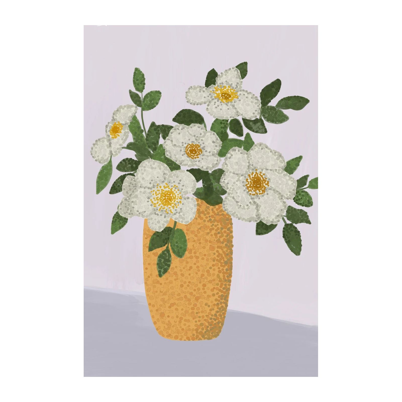 White Floral Vase Textured Wall Art