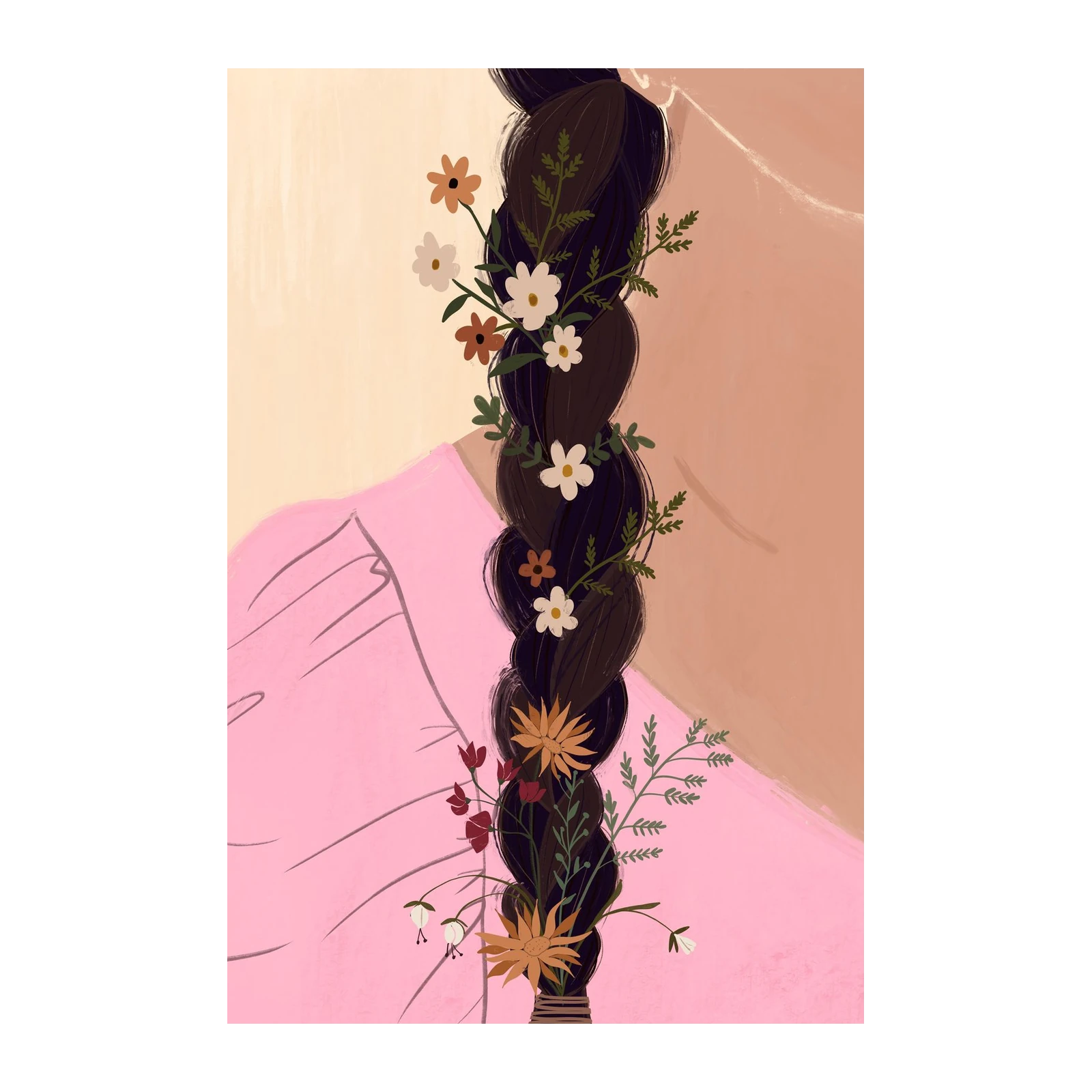 Boho Braided Hair Floral Art Wall Art