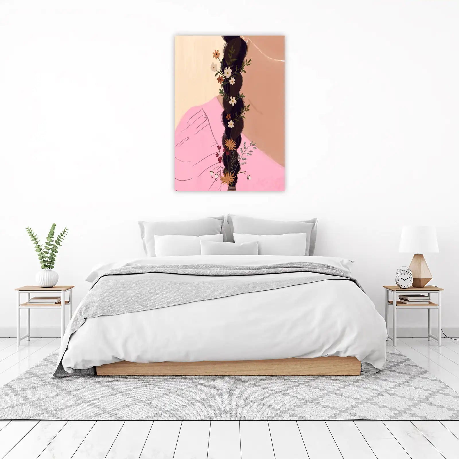 Boho Braided Hair Floral Art Wall Art