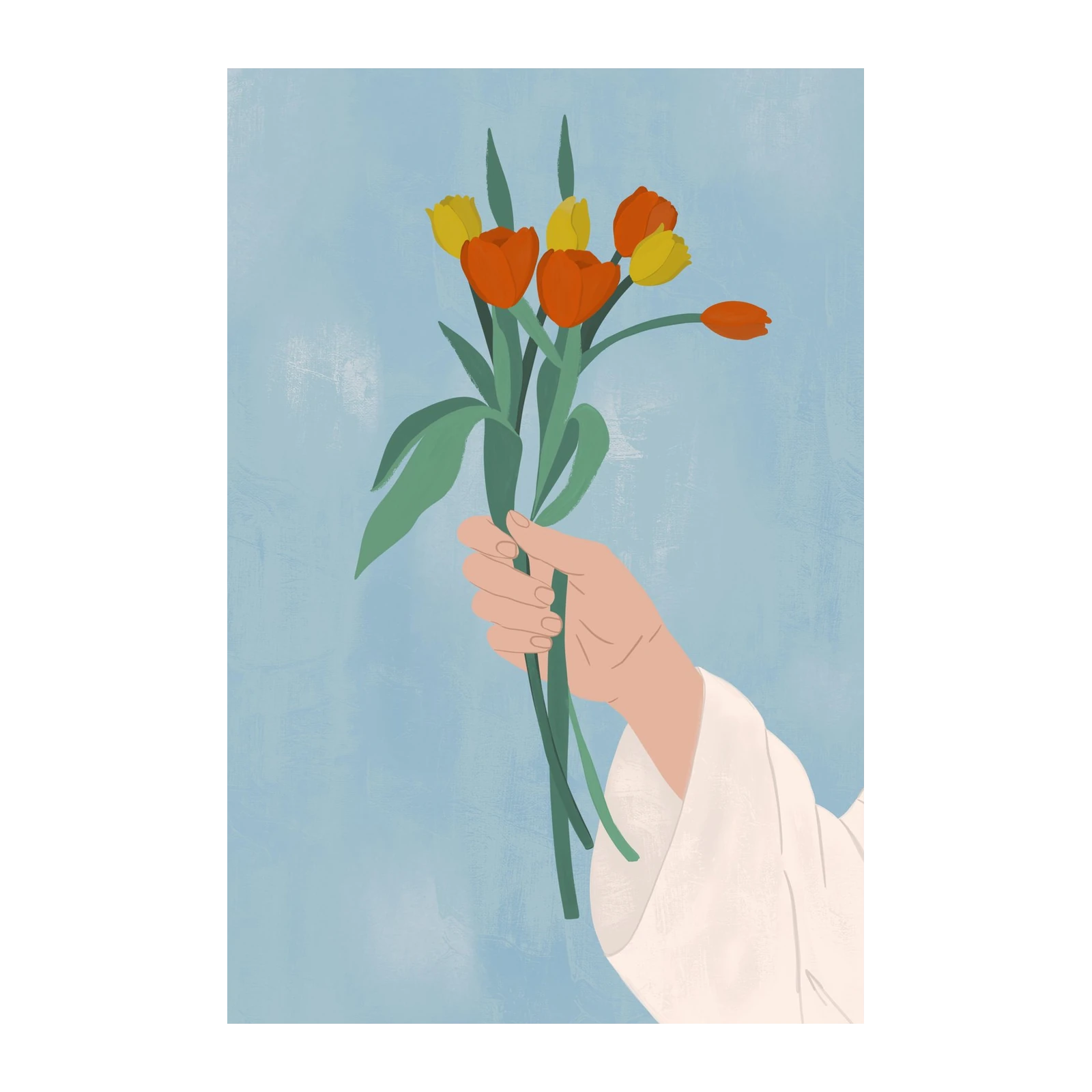 Vibrant Tulip Hand Wall Art for Minimalist Decor