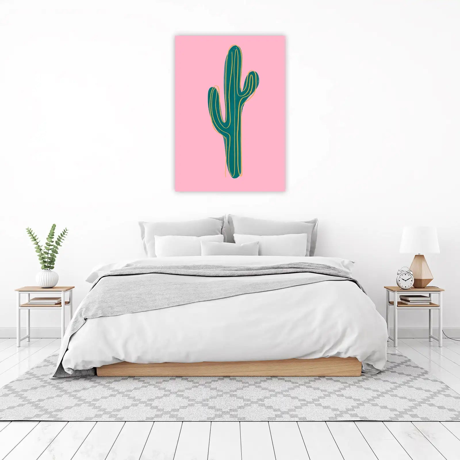 Teal Cactus on Pink Desert Vibes Wall Art