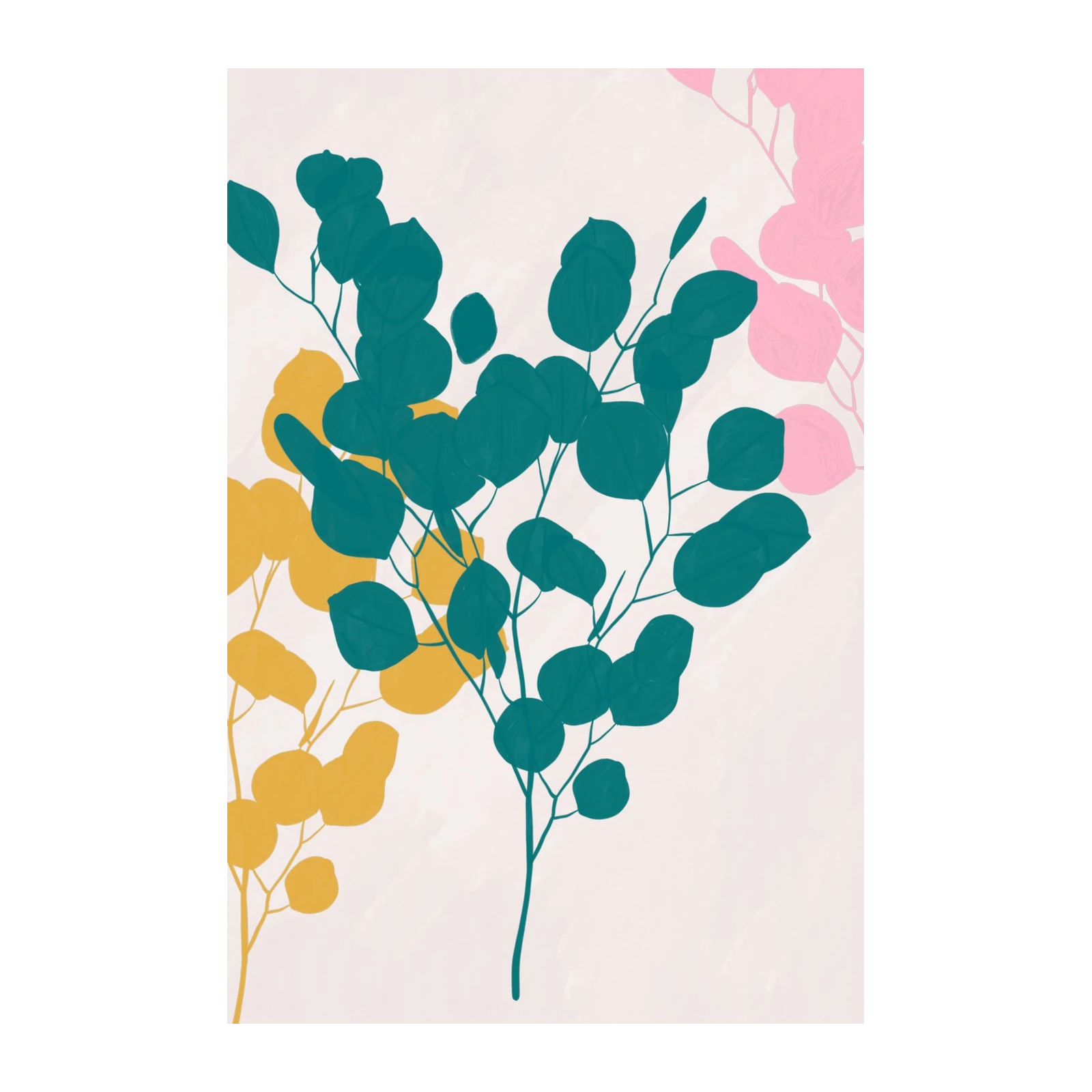 Modern Teal & Mustard Eucalyptus Wall Art