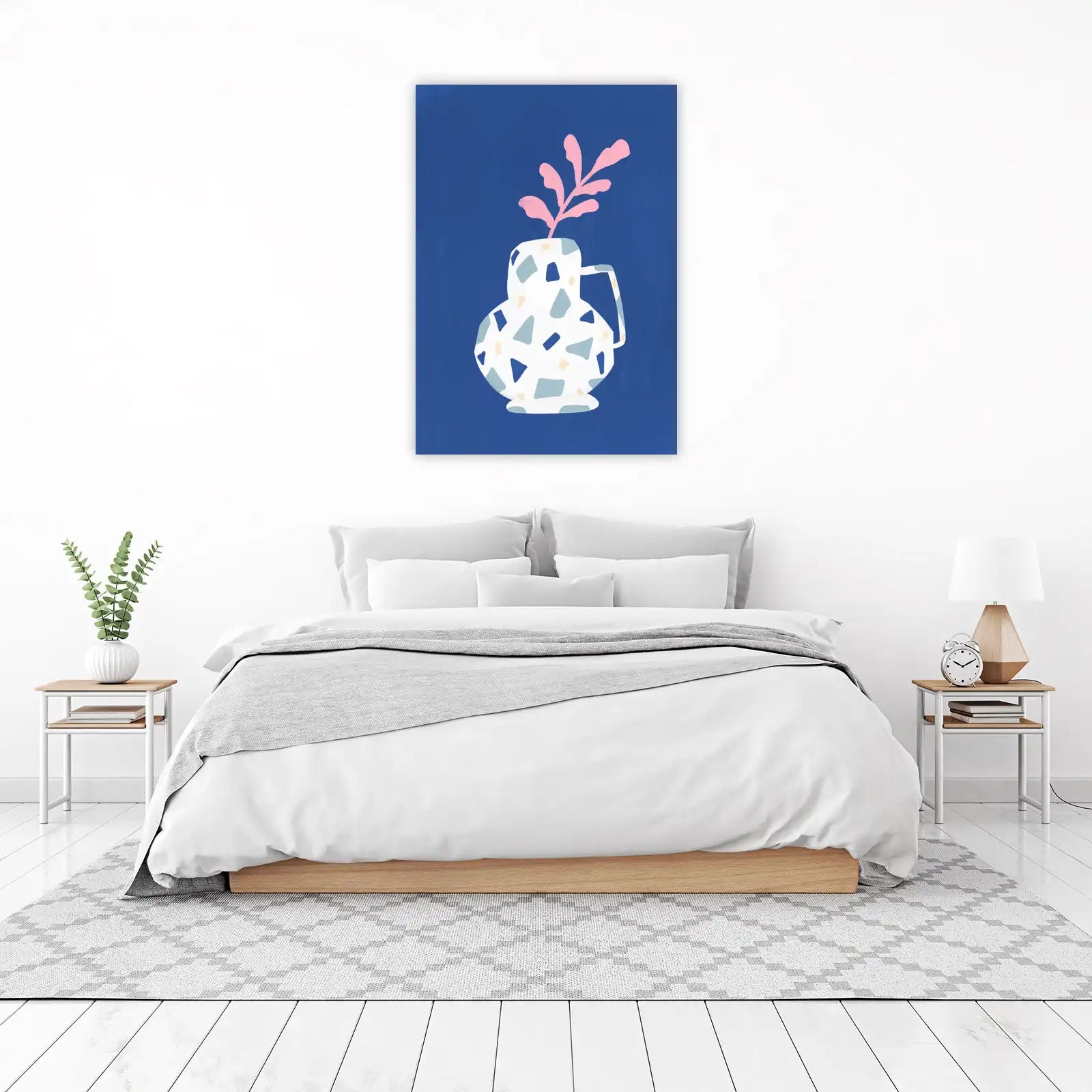 Abstract Terrazzo Vase with Pink Foliage Wall Art