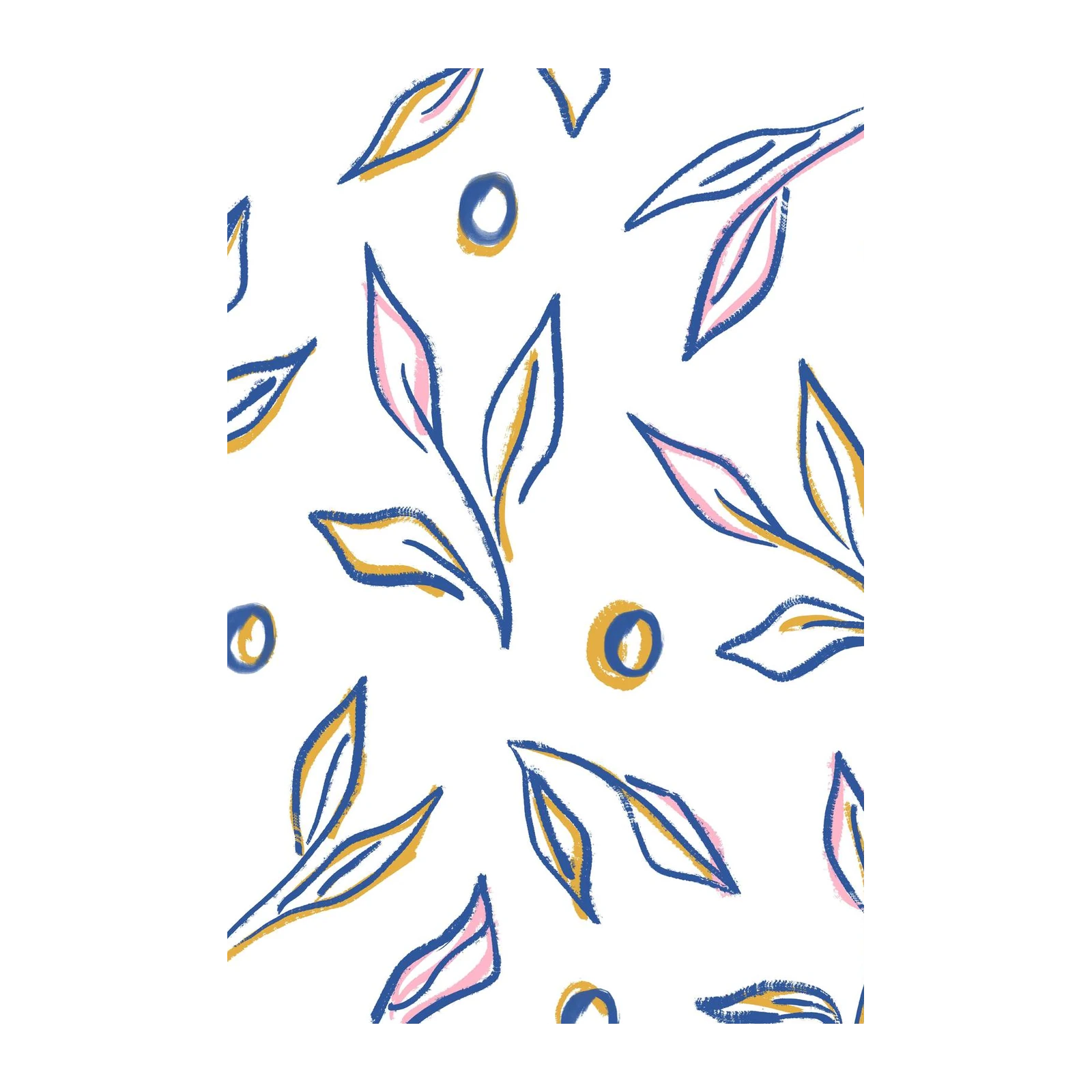 Abstract Botanical Blue & Pink Leaves Wall Art
