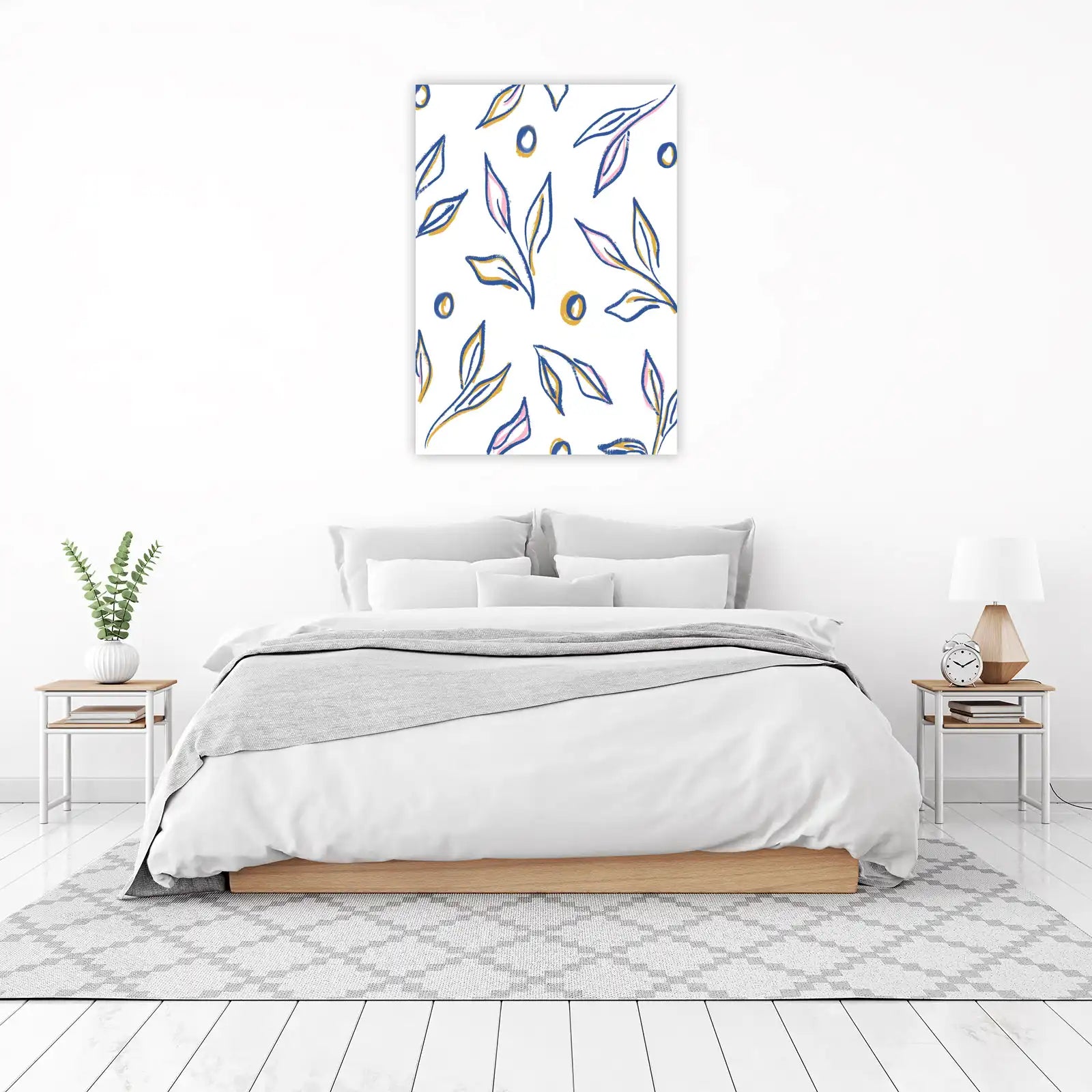 Abstract Botanical Blue & Pink Leaves Wall Art