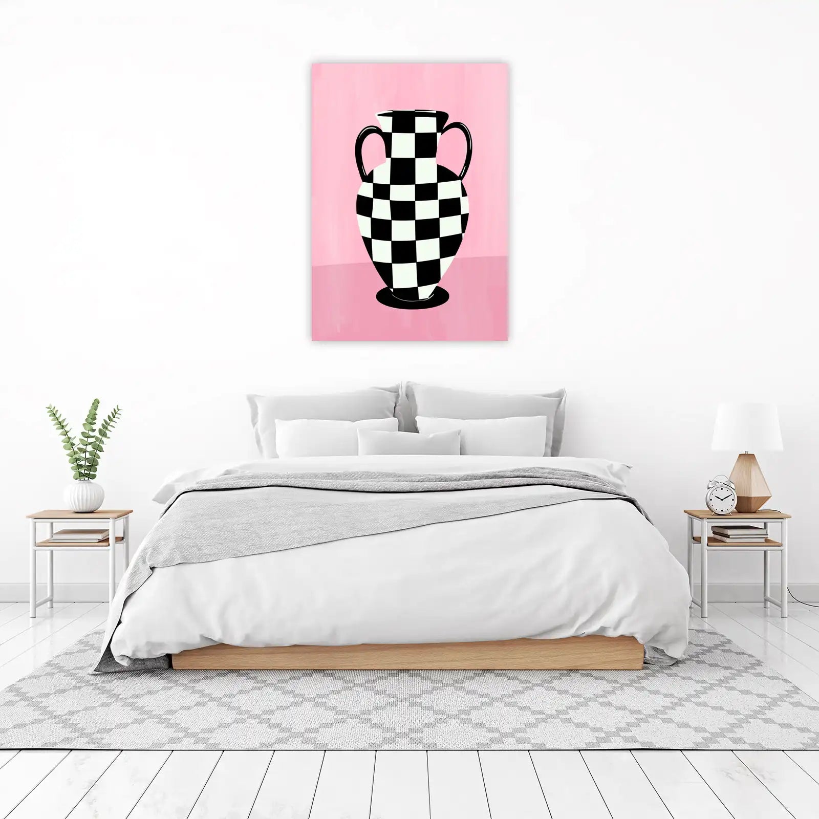 Checkerboard Urn Pink Background Wall Art