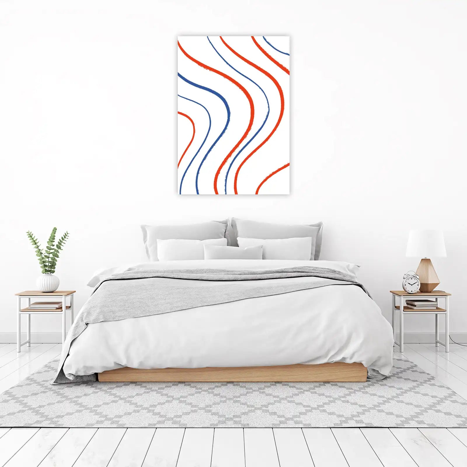 Abstract Red Blue Waves Wall Art