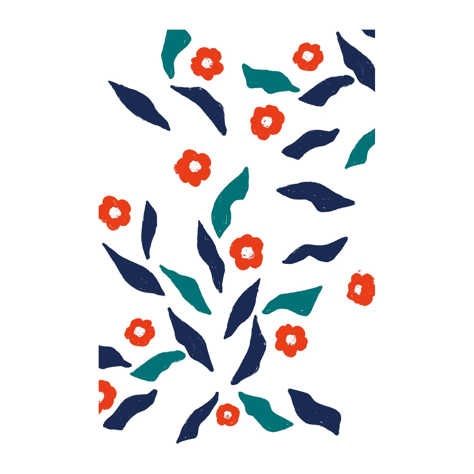 Abstract Floral & Leaf Navy Teal Wall Art