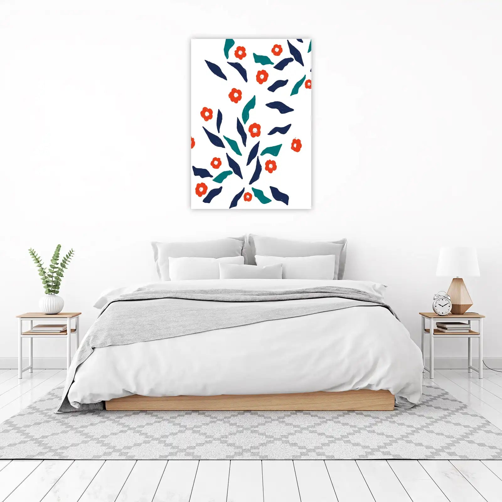 Abstract Floral & Leaf Navy Teal Wall Art