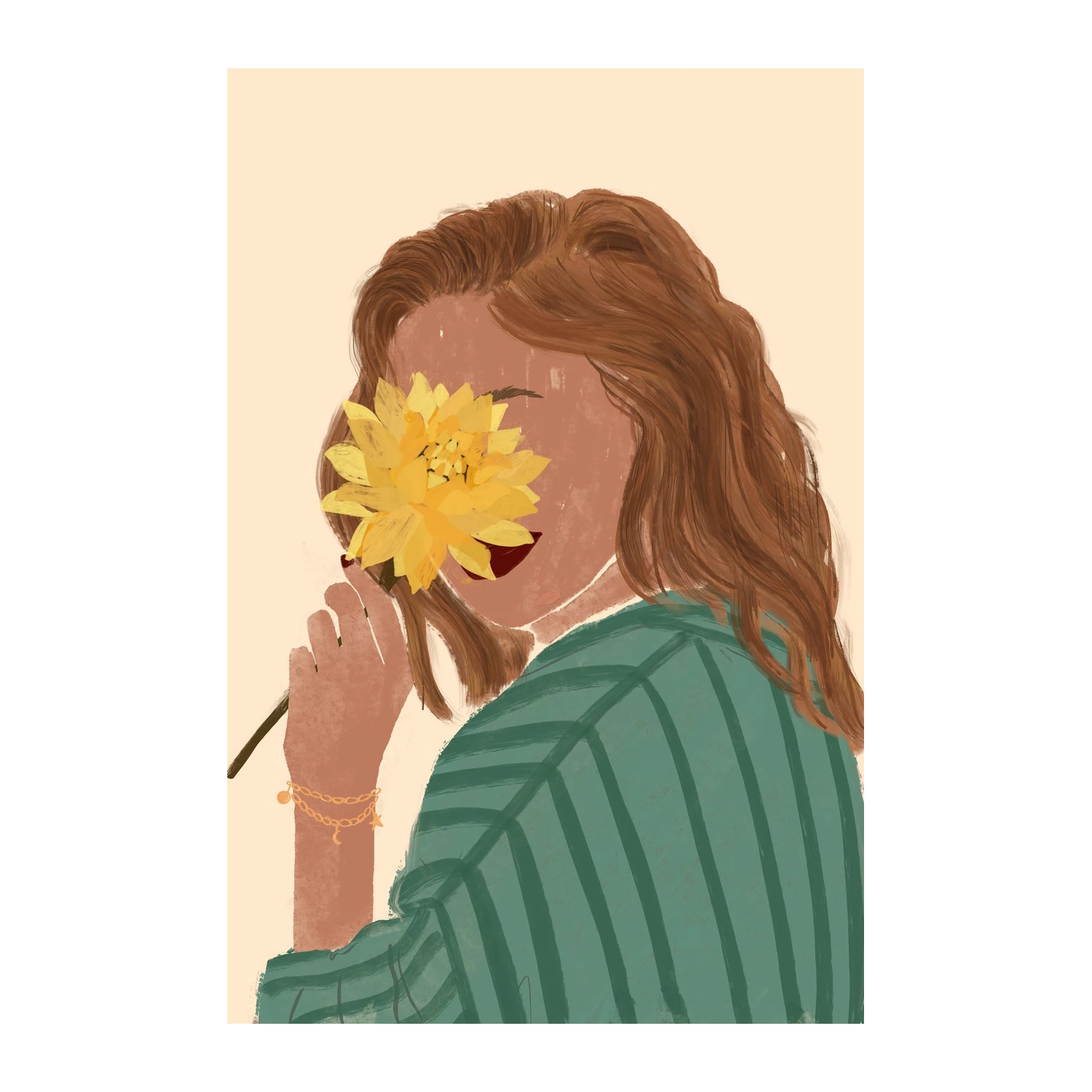 Boho Woman with Yellow Flower Wall Art
