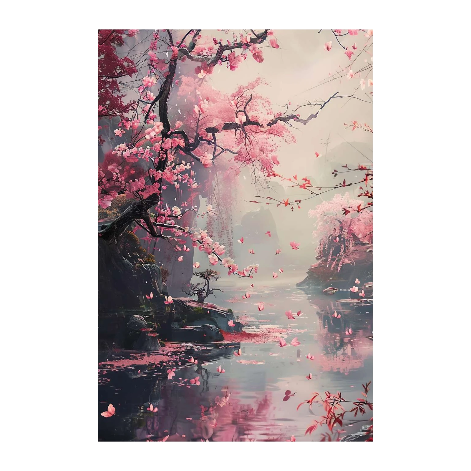 Serene Cherry Blossom Lake Wall Art