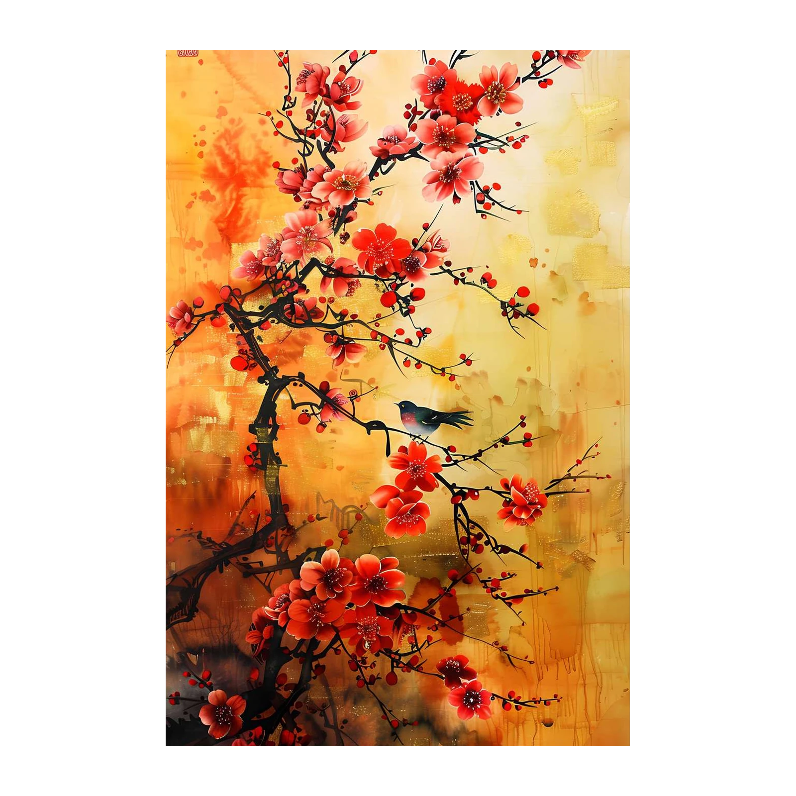 Vibrant Bird & Plum Blossom Wall Art