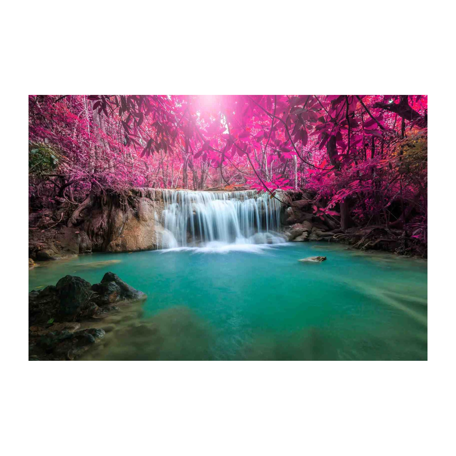 Enchanting Pink Forest Waterfall Wall Art