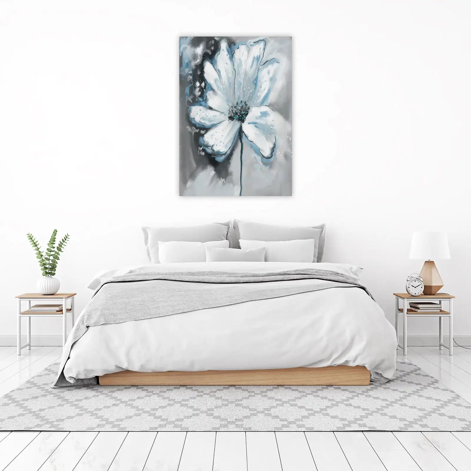 Elegant White & Blue Floral Abstract Wall Art