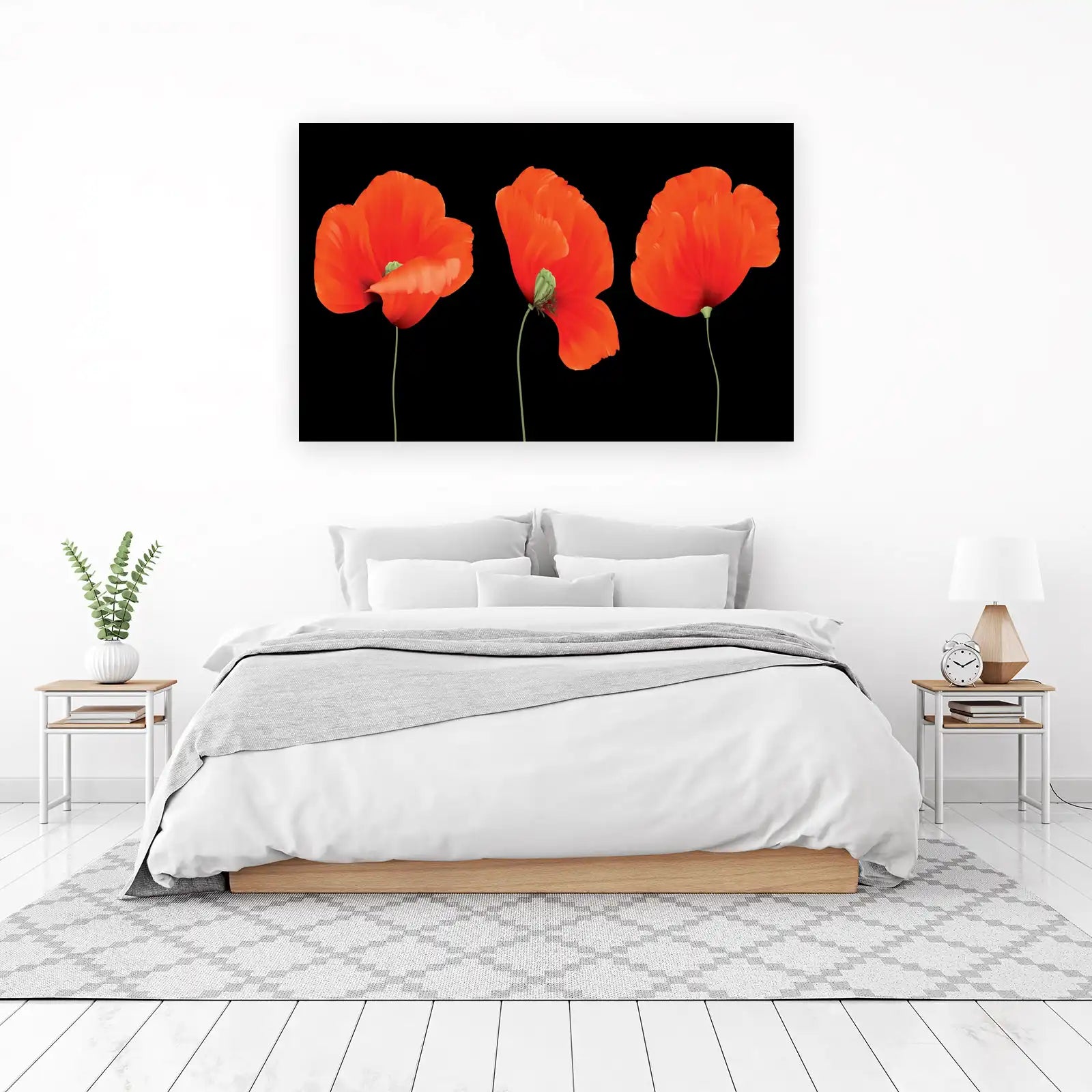 Vibrant Red Poppies on Black Wall Art