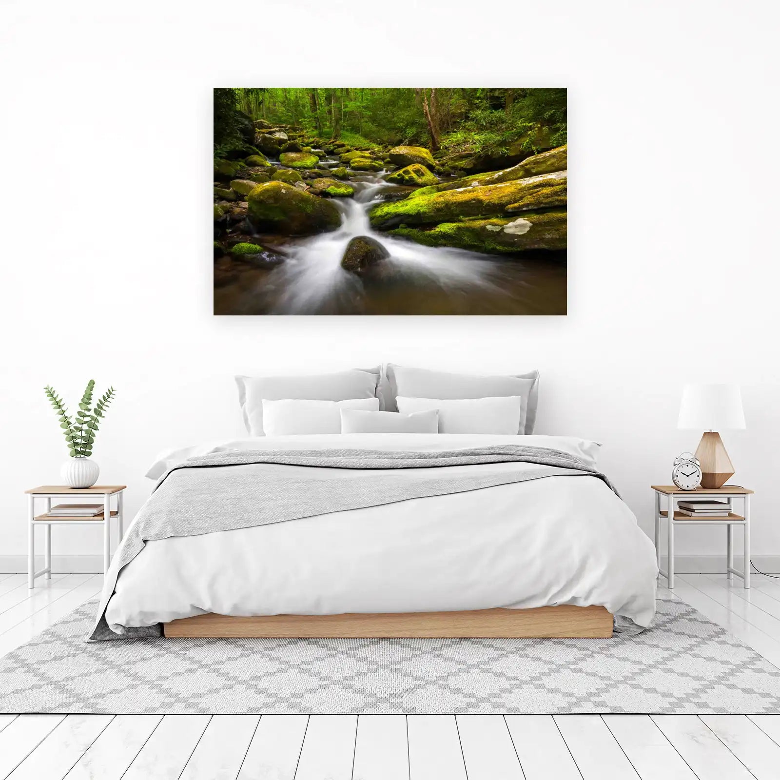 Tranquil Forest Stream Mossy Rocks Wall Art