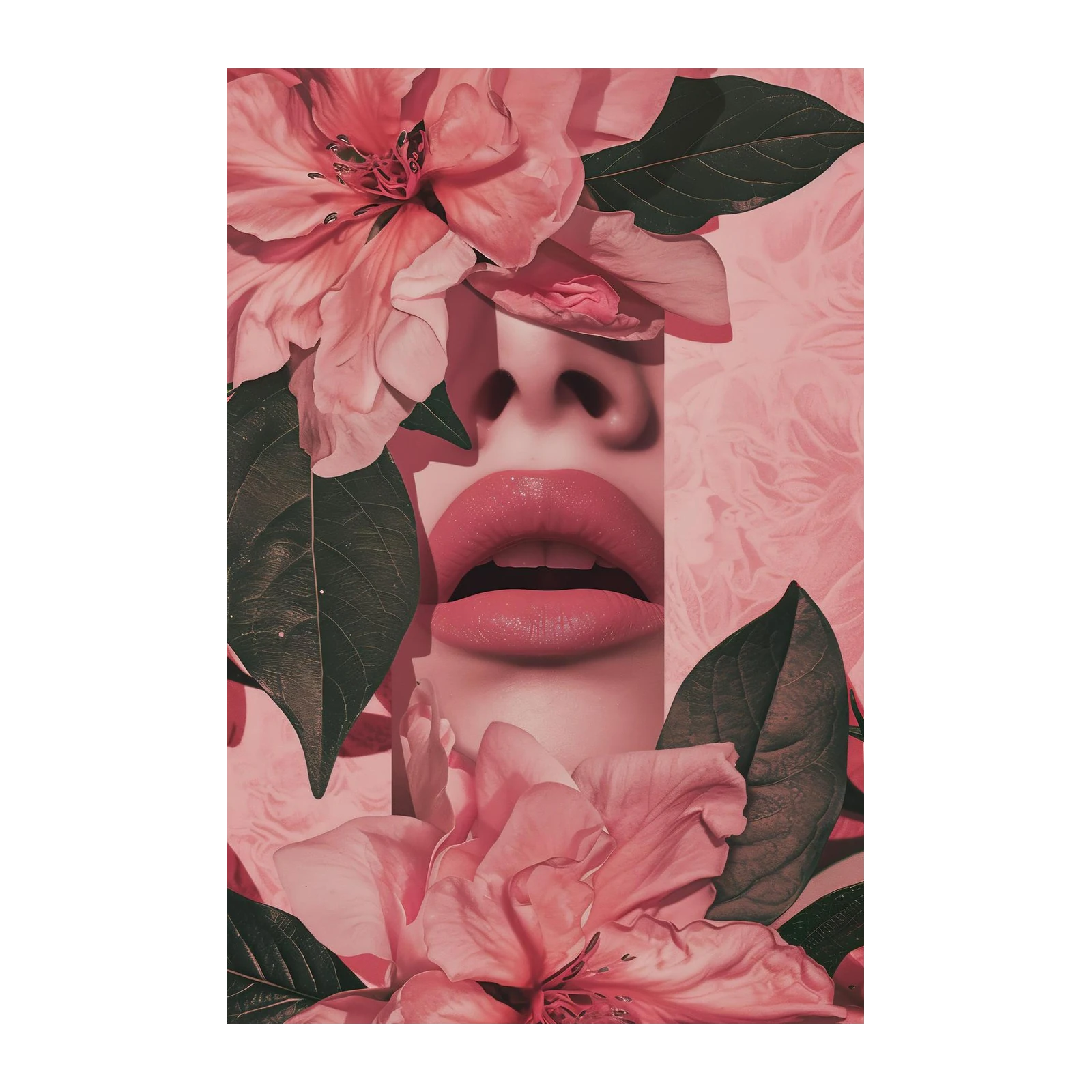 Elegant Floral Lips & Bloom Wall Art